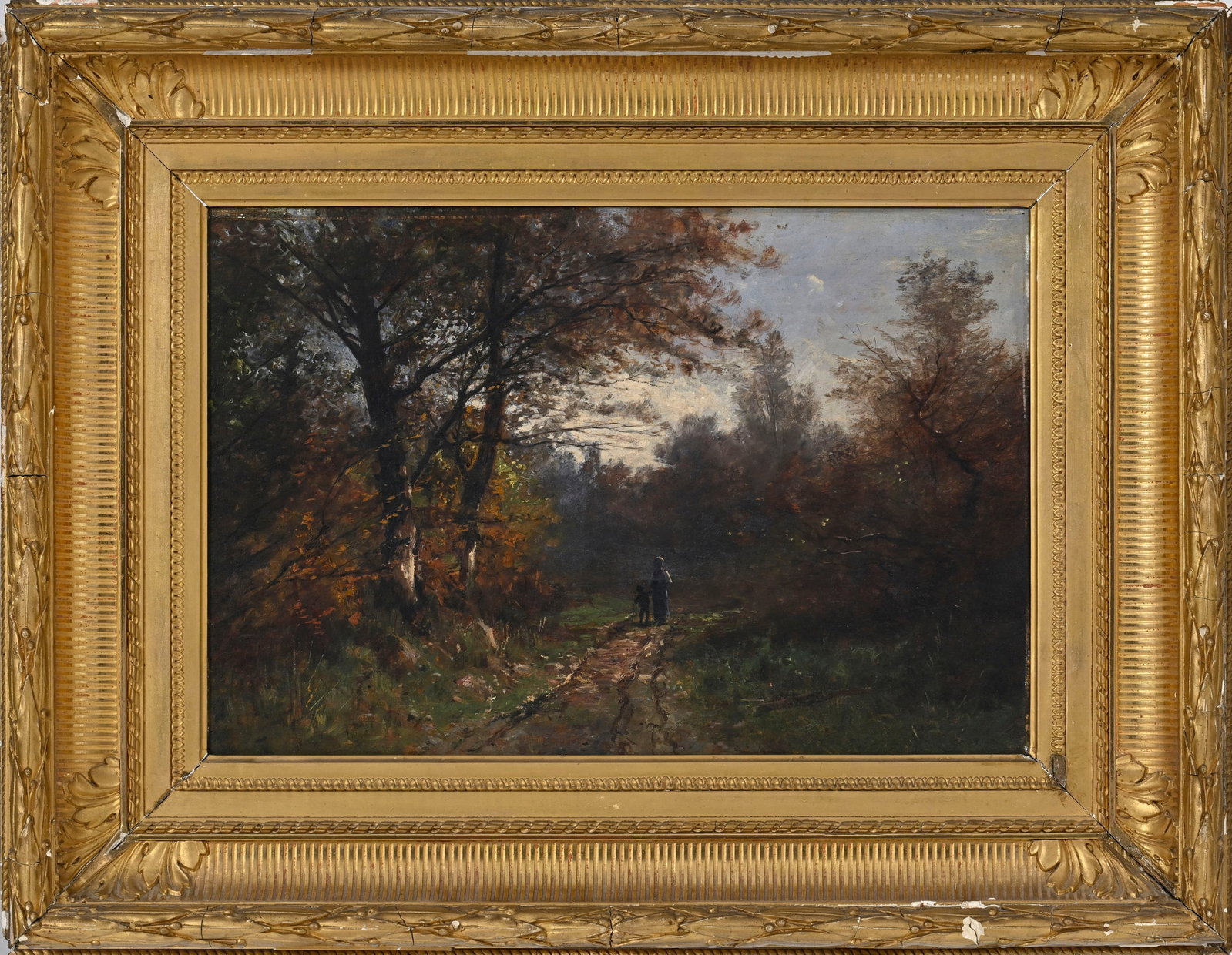 Gustave Eugène Castan (1823-1877), Femme et enfant dans la forêt, huile sur panneau, sign& - 2