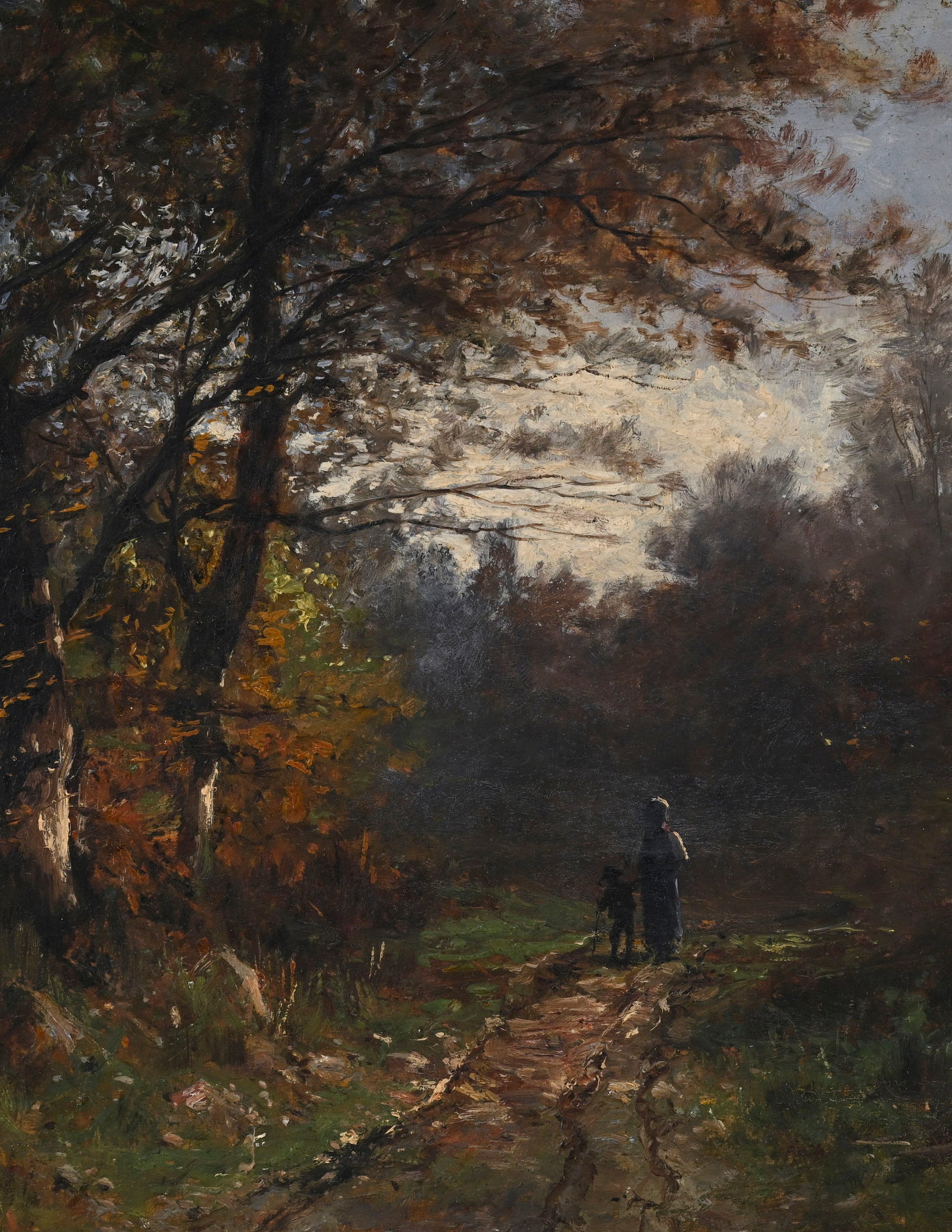 Gustave Eugène Castan (1823-1877), Femme et enfant dans la forêt, huile sur panneau, sign& - 3