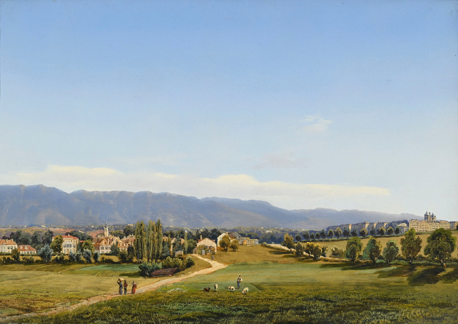 Marc Dunant (1818-1888), Vue de Genève, gouache sur papier, signée, 21,5x30 cm: Marc Dunant (1818-1888), Vue de Genève, gouache sur papier, signée, 21,5x30 cm