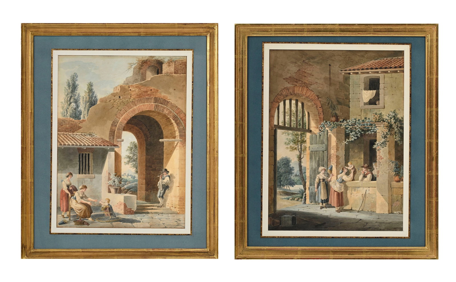 Sigmund Freudenberger (1745-1801), "La visite" et "Les premiers pas", 2 aquarelles sur papier, sign& (1 of 11)