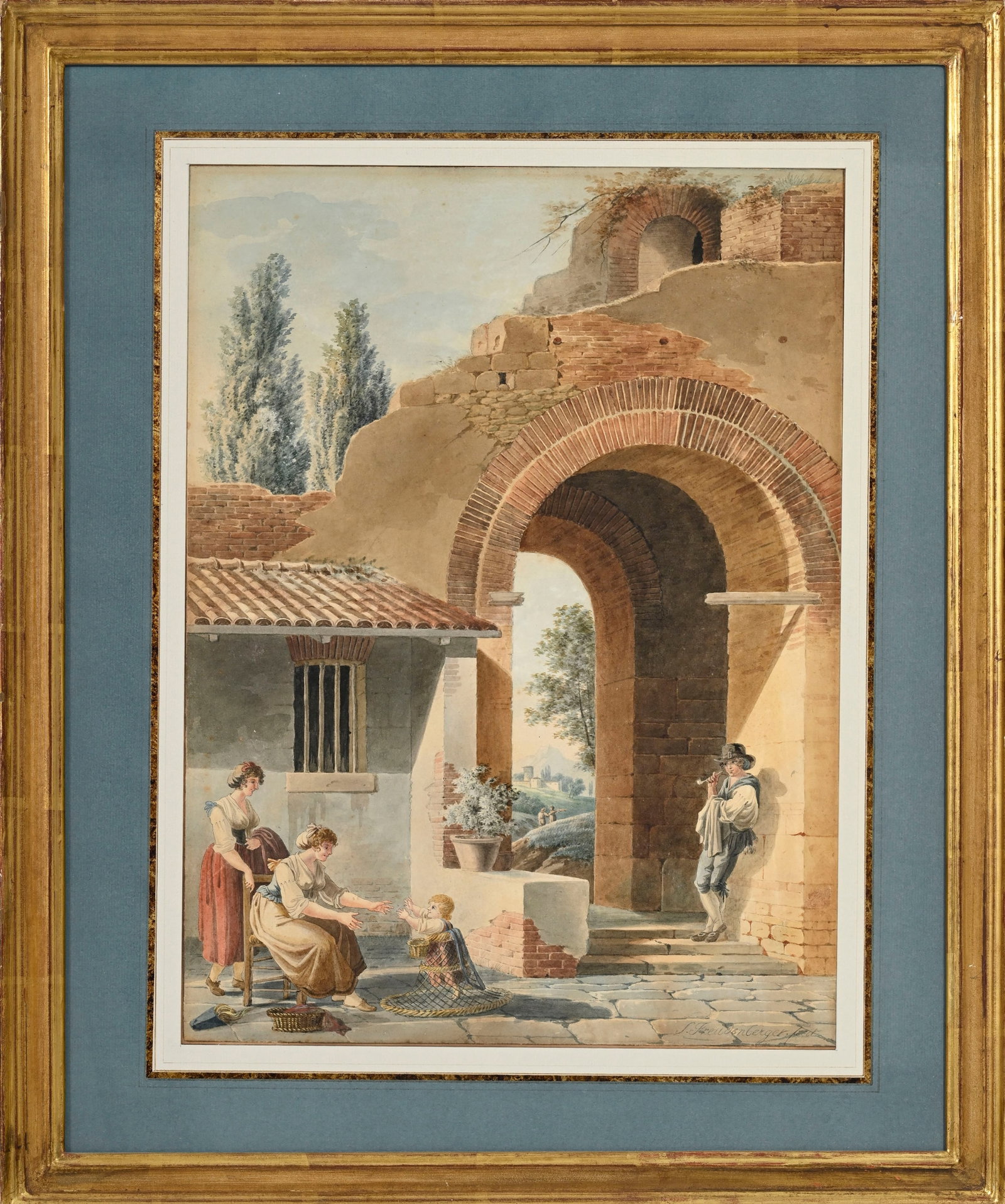Sigmund Freudenberger (1745-1801), "La visite" et "Les premiers pas", 2 aquarelles sur papier, sign& - 2