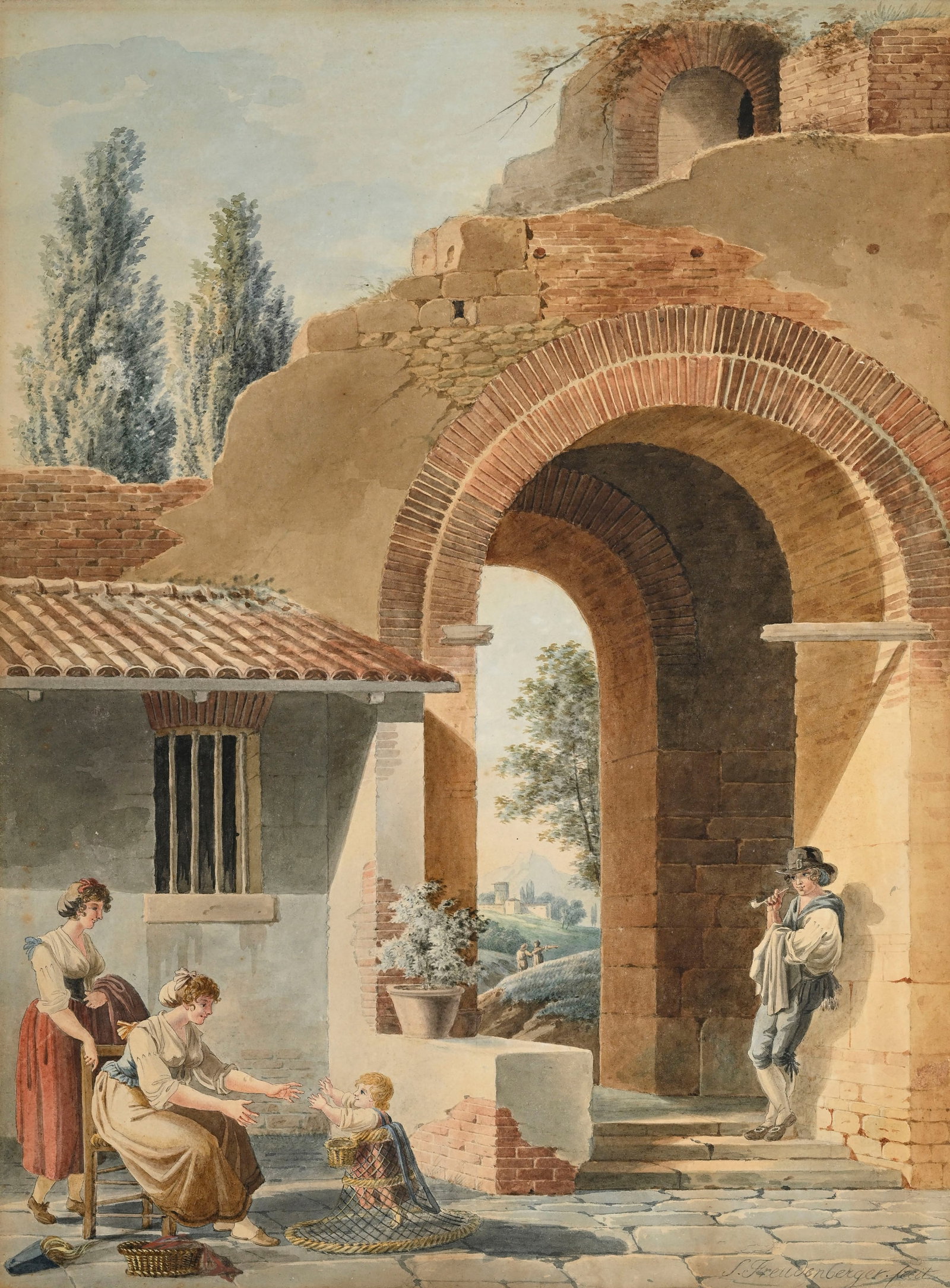 Sigmund Freudenberger (1745-1801), "La visite" et "Les premiers pas", 2 aquarelles sur papier, sign& - 4