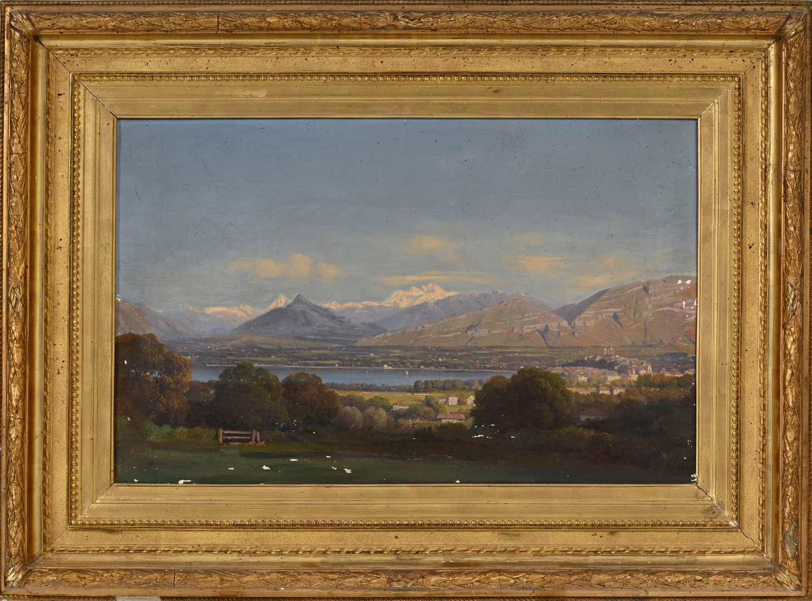 Jean-Philippe George-Julliard (1818-1888), Le lac Léman et Genève, huile sur toile, sign&# - 2