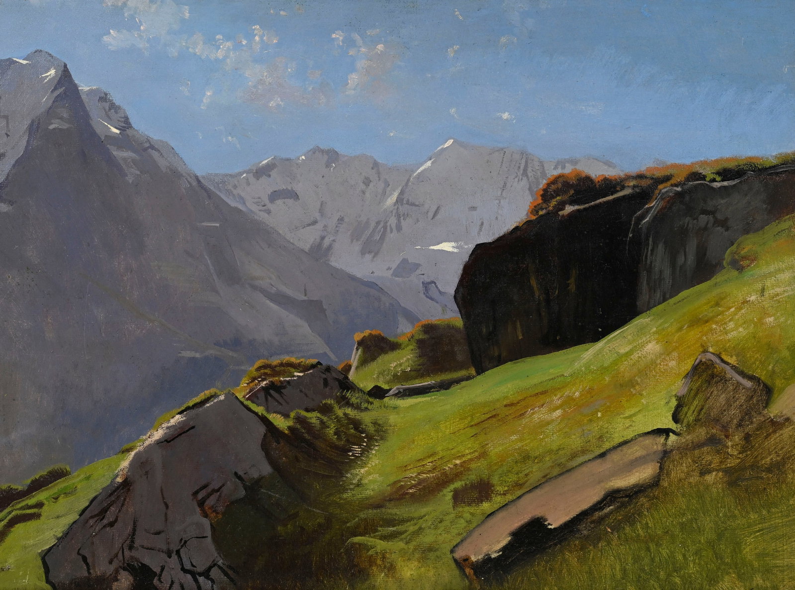 Albert Lugardon (1827-1909), "La Jungfrau vue de Murren", huile sur papier, signée, 37x50,5 cm  (1 of 7)