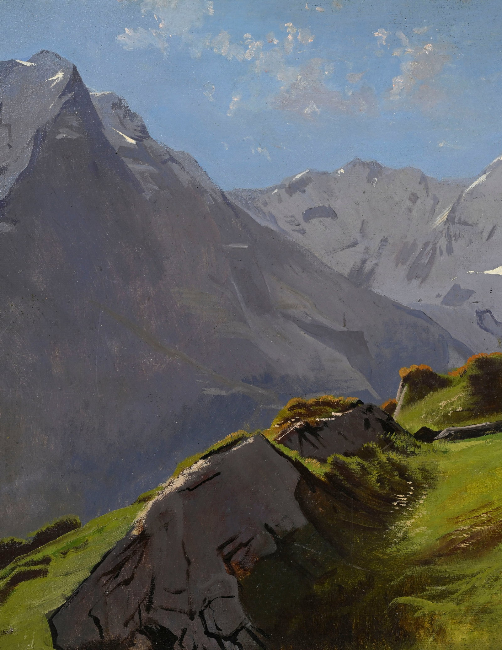 Albert Lugardon (1827-1909), "La Jungfrau vue de Murren", huile sur papier, signée, 37x50,5 cm  - 3