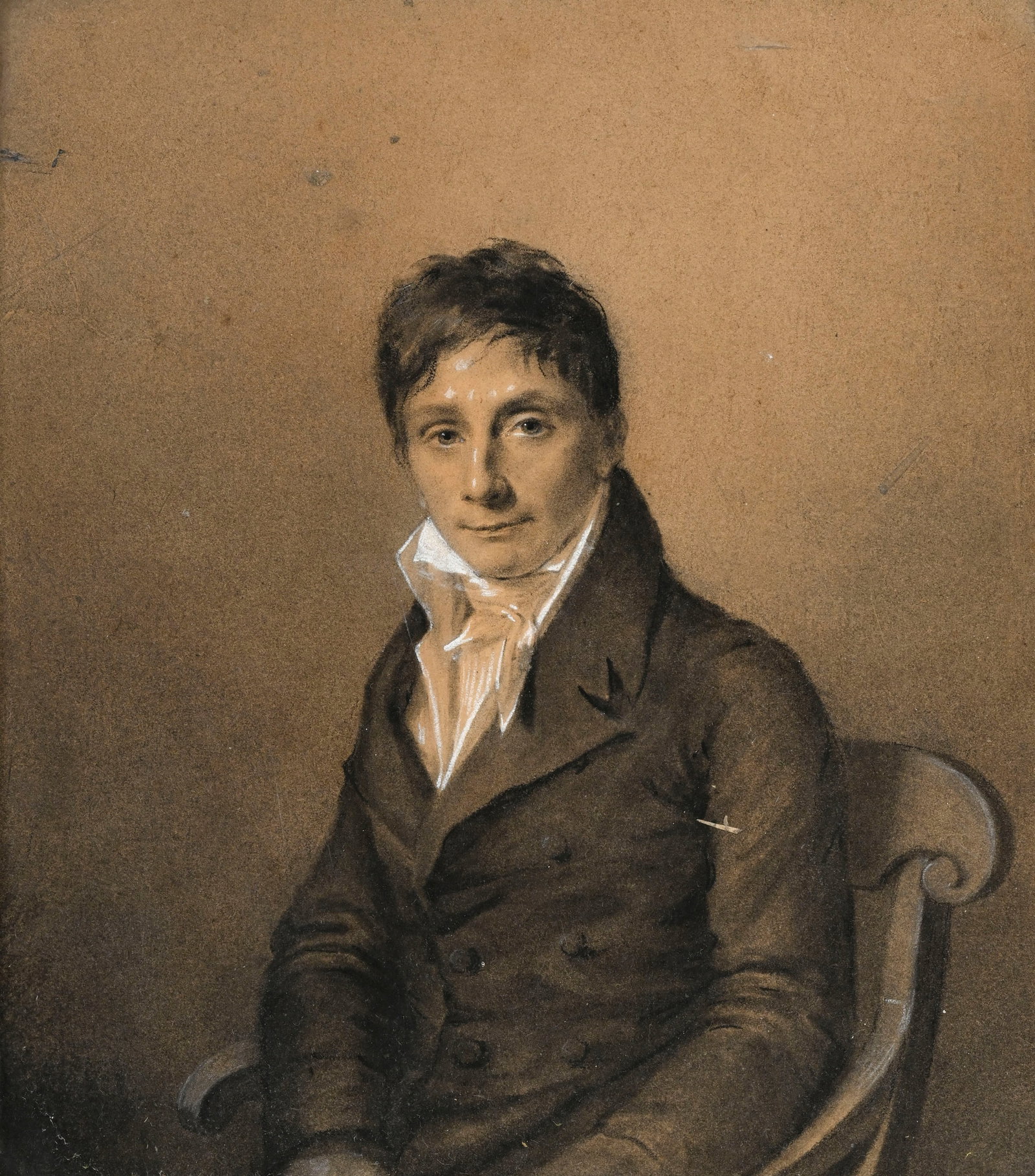 Amélie Munier-Romilly (1788-1875), attribué à, Portrait d'un gentilhomme, estompe et : Amélie Munier-Romilly (1788-1875), attribué à, Portrait d'un gentilhomme, estompe et rehaut de craie sur papier, 18x16,5 cm (à vue)
