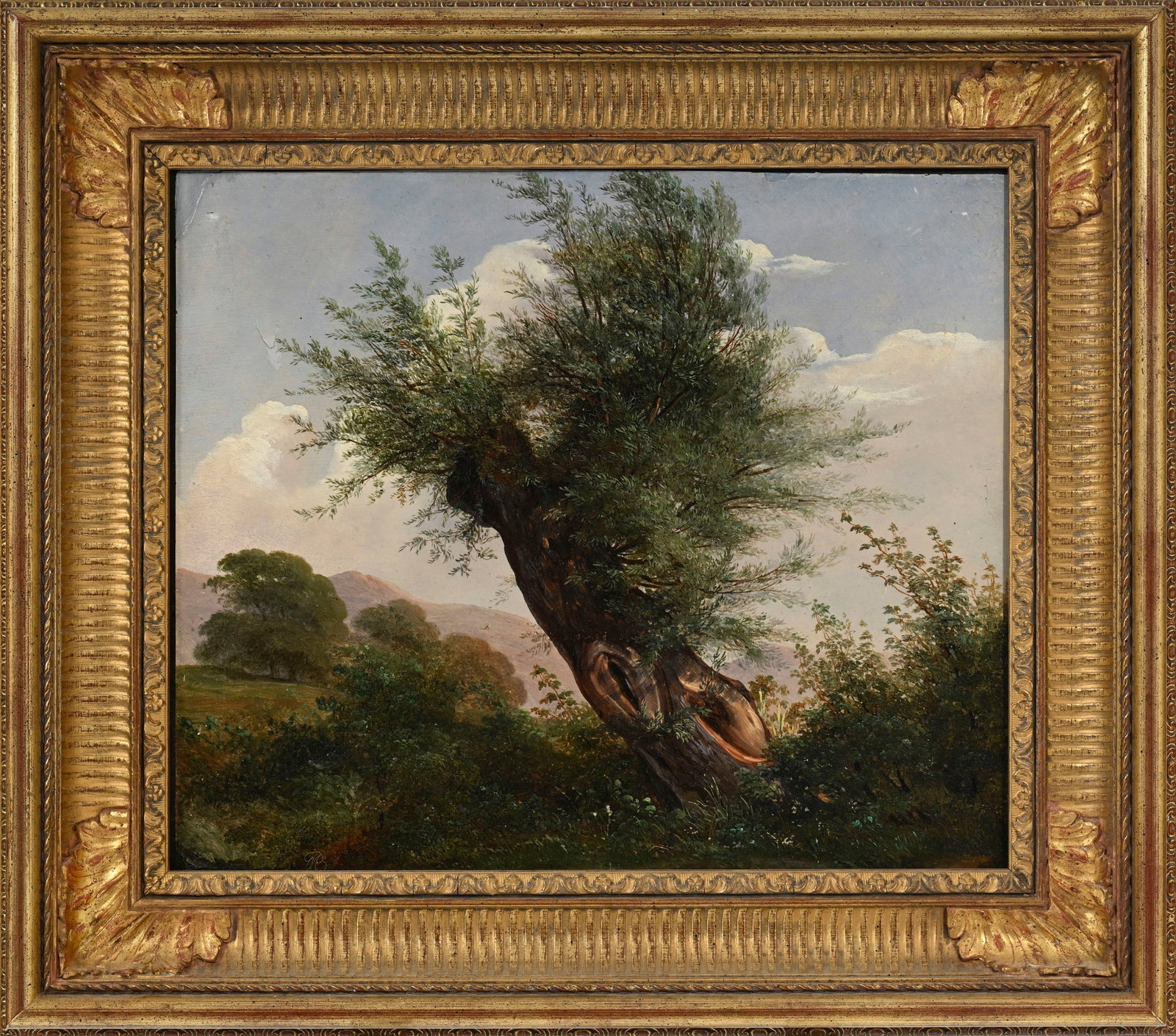 Jean-Baptiste Muntzberger (1794-1878), Paysage au saule, huile sur papier marouflé sur toile, m - 2