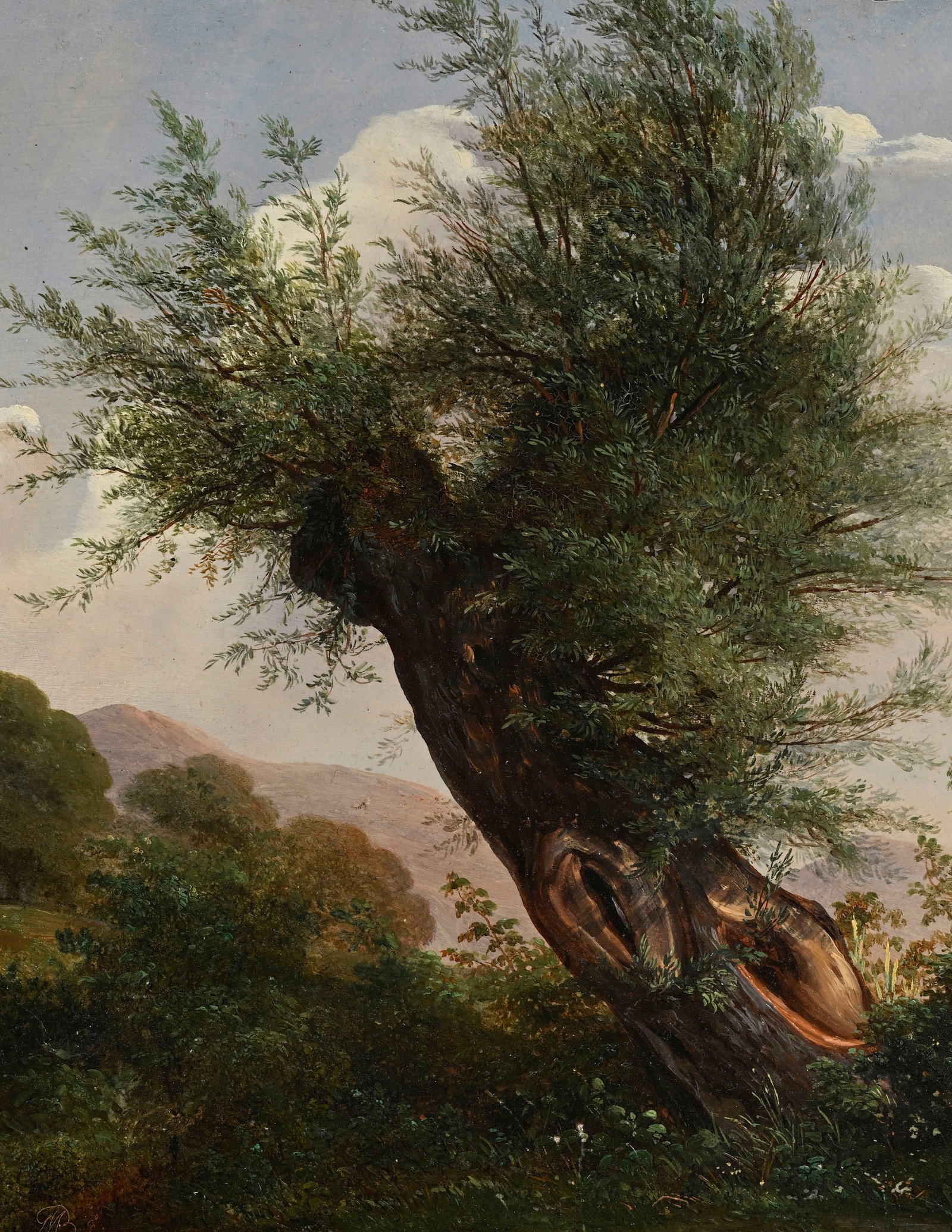 Jean-Baptiste Muntzberger (1794-1878), Paysage au saule, huile sur papier marouflé sur toile, m - 3