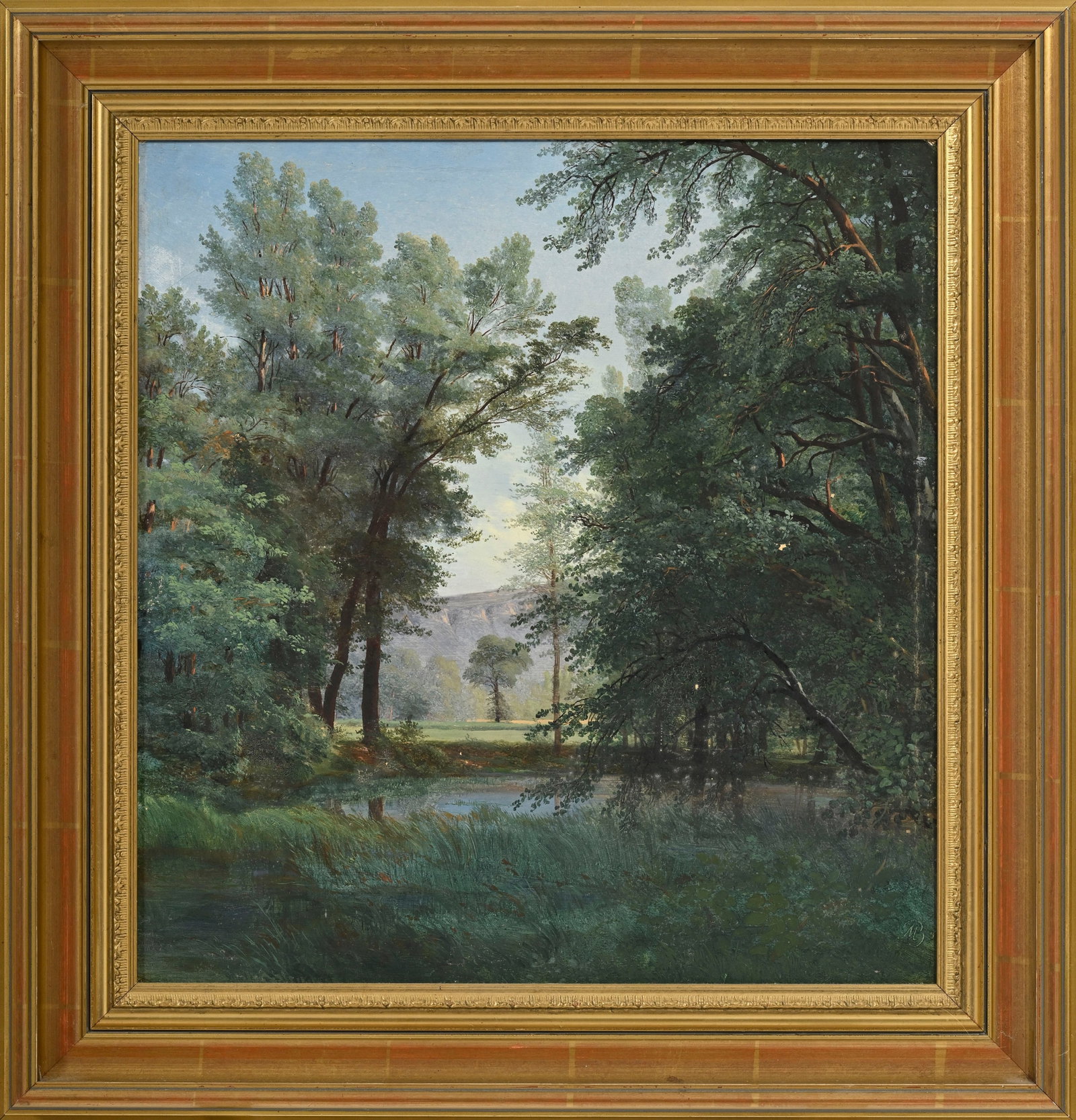 Jean-Baptiste Muntzberger (1794-1878), Paysage de rivière arboré, huile sur carton, monogr - 2