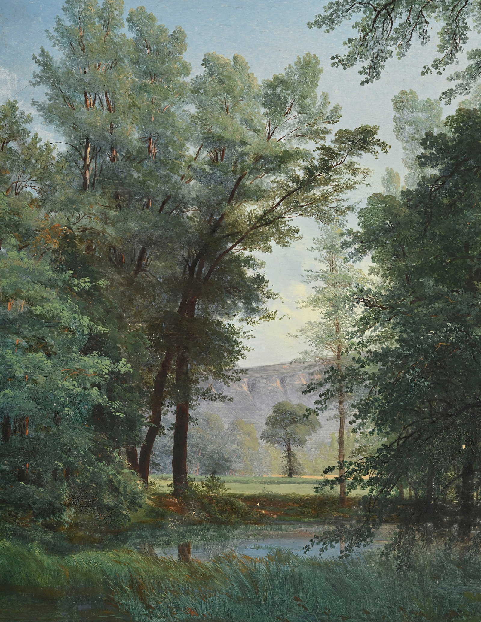 Jean-Baptiste Muntzberger (1794-1878), Paysage de rivière arboré, huile sur carton, monogr - 3
