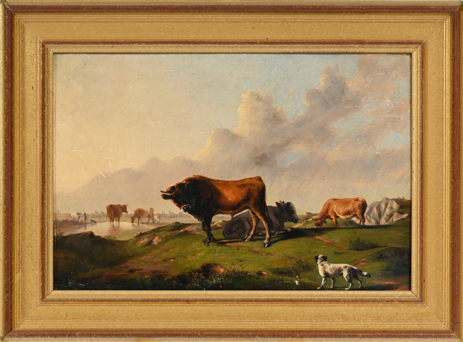 Jean-Baptiste Muntzberger (1794-1878), Paysage pastoral aux vaches et au chien, huile sur carton, si - 2