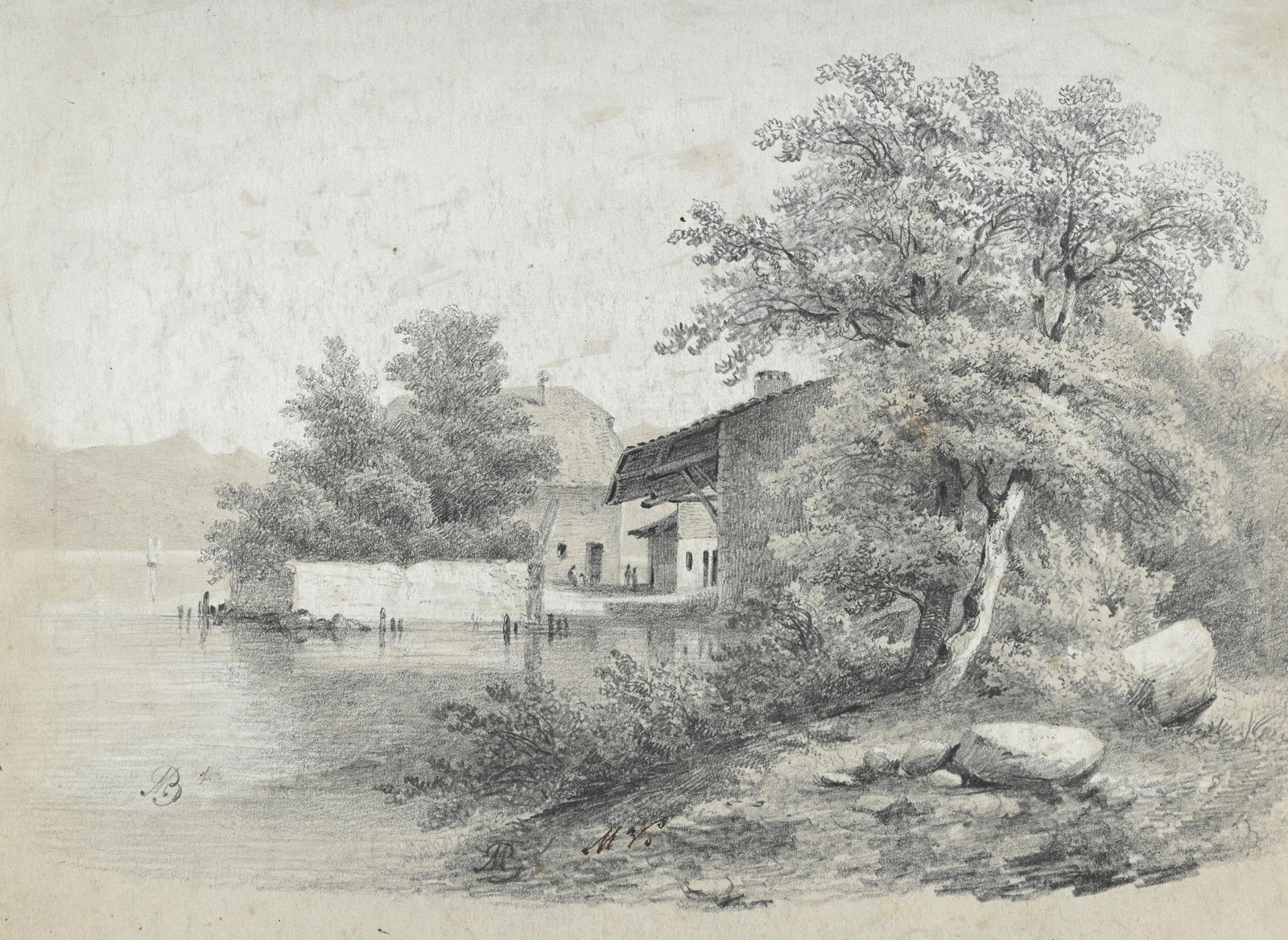 Jean-Baptiste Muntzberger (1794-1878), Paysages, ensemble de 7 œuvres sur papier, monogramm - 5