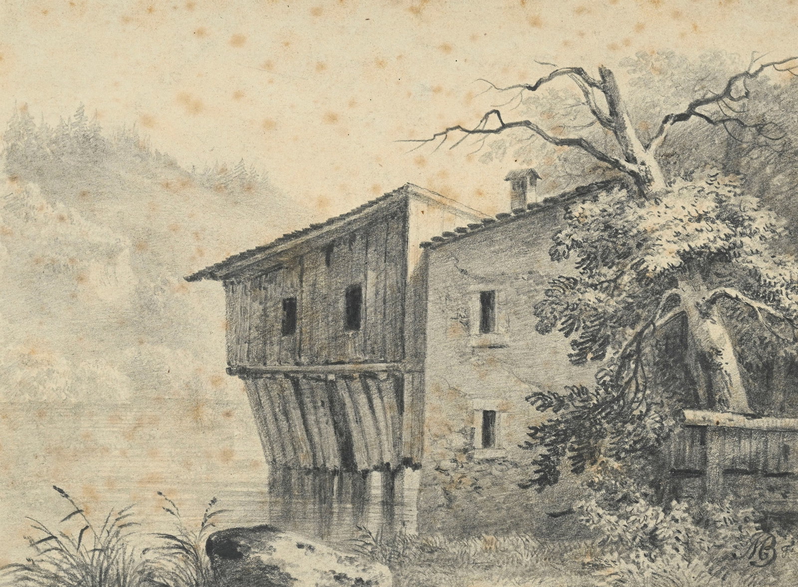 Jean-Baptiste Muntzberger (1794-1878), Paysages, ensemble de 7 œuvres sur papier, monogramm - 6
