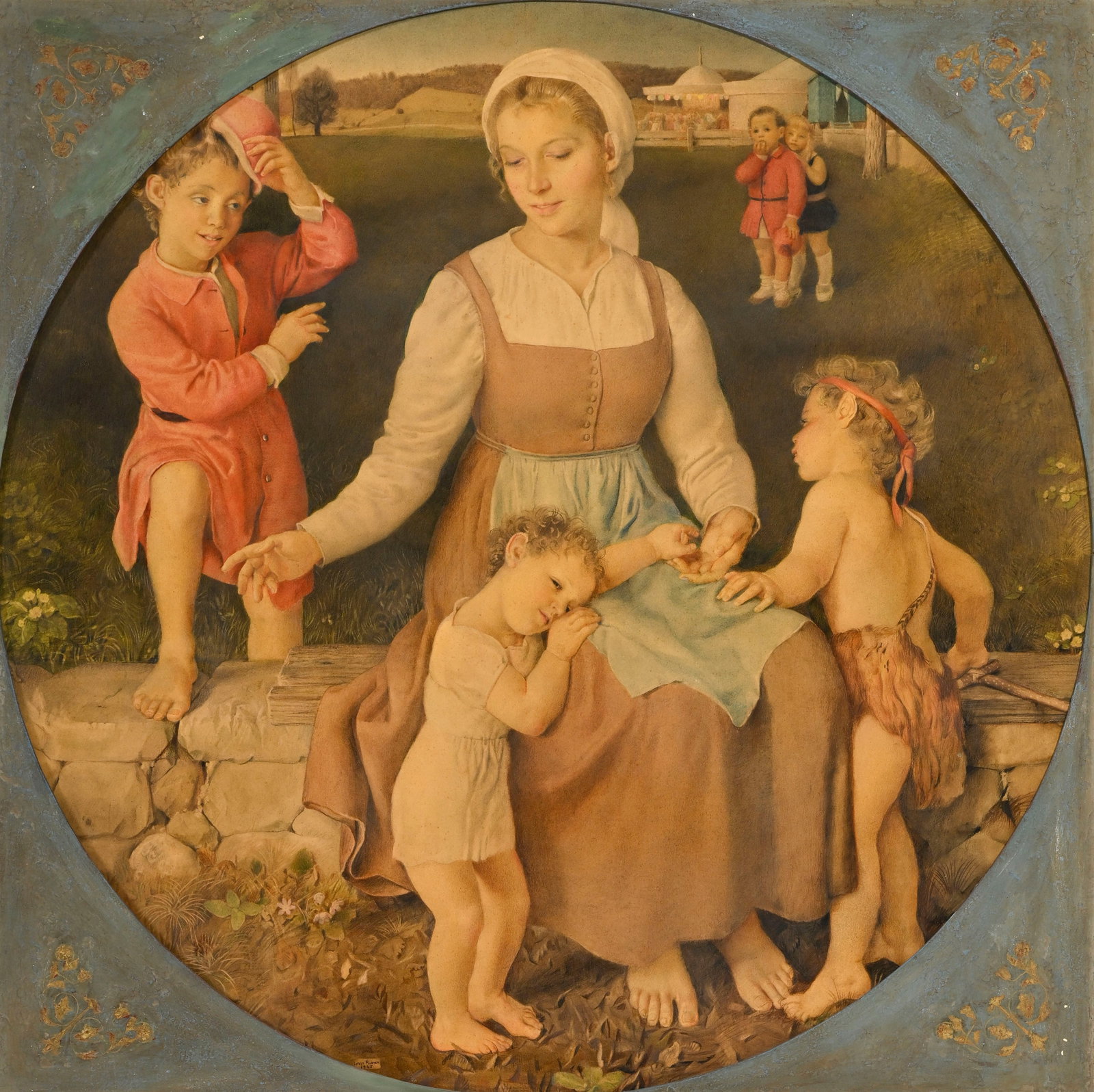Louis Charles Rivier (1885-1963), "Mutter Maria mit Kindern", 1945, crayon de couleurs sur carton, s: Louis Charles Rivier (1885-1963), "Mutter Maria mit Kindern", 1945, crayon de couleurs sur carton, signé et daté, 126,5x126 cm Provenance: Collection de Monsieur Ernst Egolf; Collection
