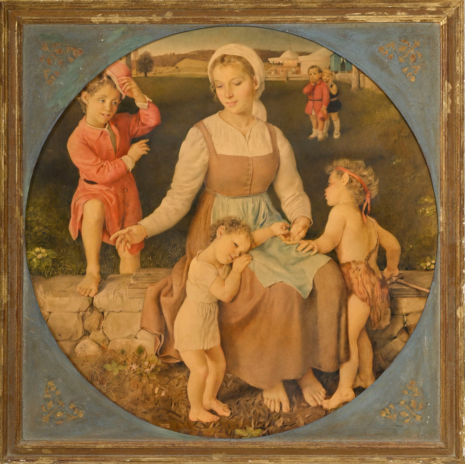 Louis Charles Rivier (1885-1963), "Mutter Maria mit Kindern", 1945, crayon de couleurs sur carton, s - 2