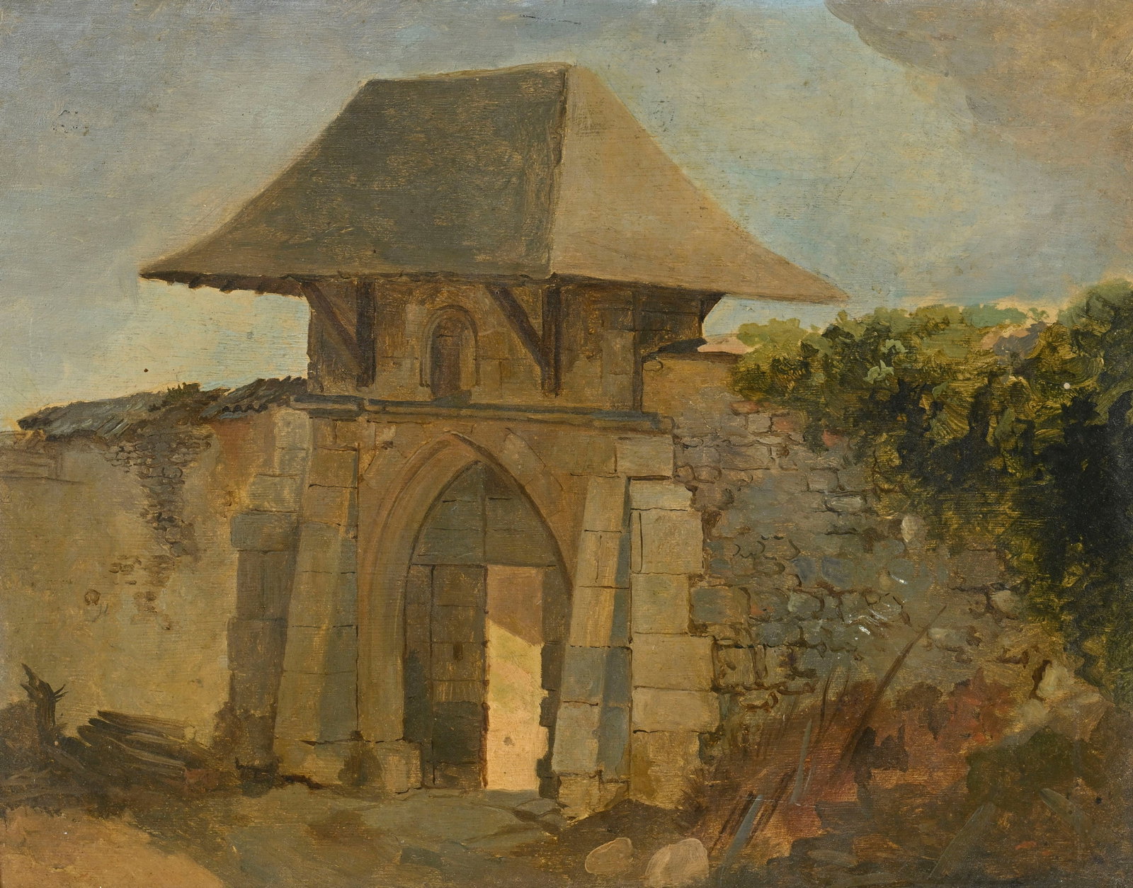 Adam Toepffer (1766-1847), " Château de Blonay à Maxilly ", huile sur carton, annotée: Adam Toepffer (1766-1847), " Château de Blonay à Maxilly ", huile sur carton, annotée au verso, 21,5x27,5 cm (à vue) Provenance : Collection, privée, Suisse, depuis les