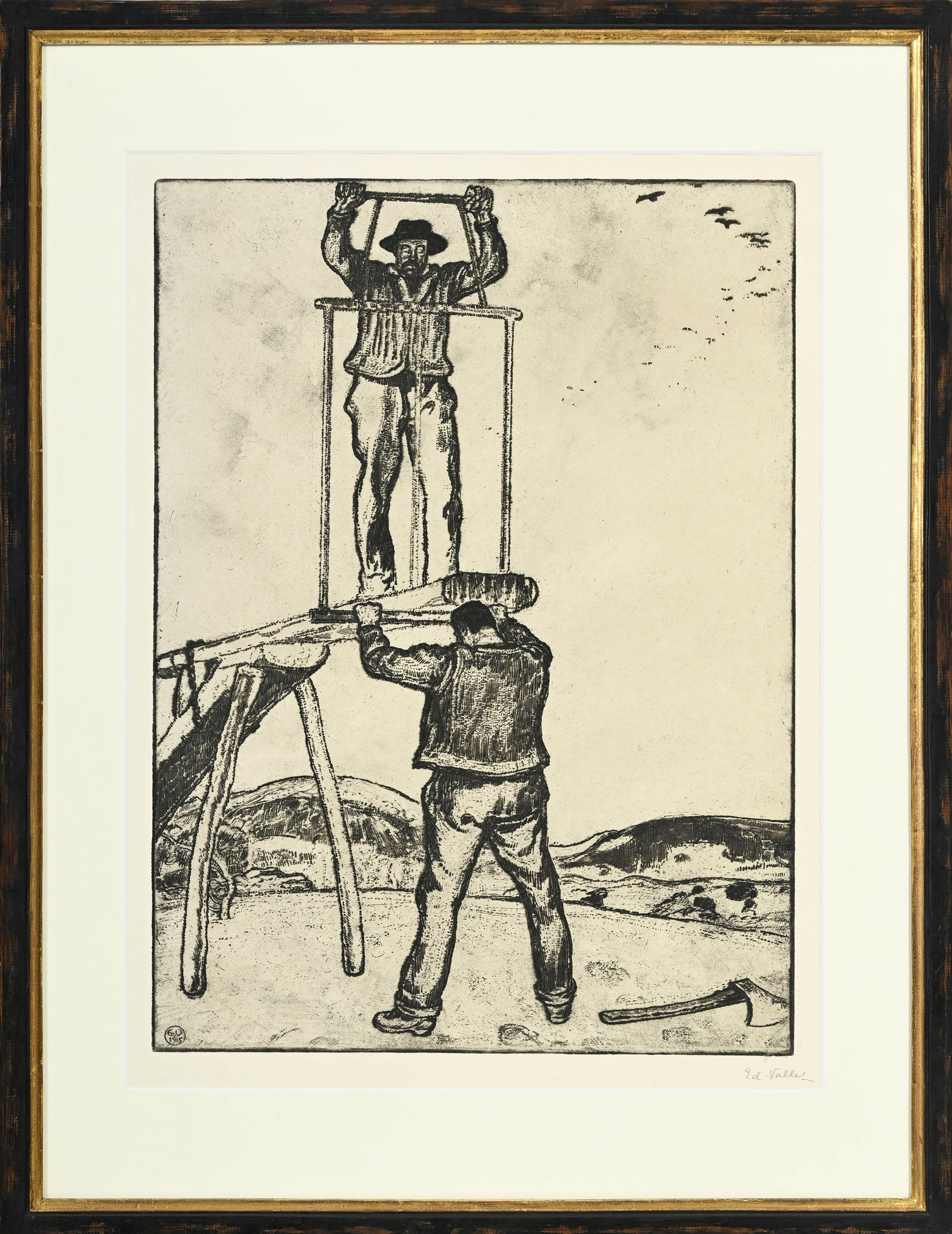 Edouard Vallet (1876-1929), "Les scieurs de long", 1915, eau-forte sur papier, signée au crayon - 2