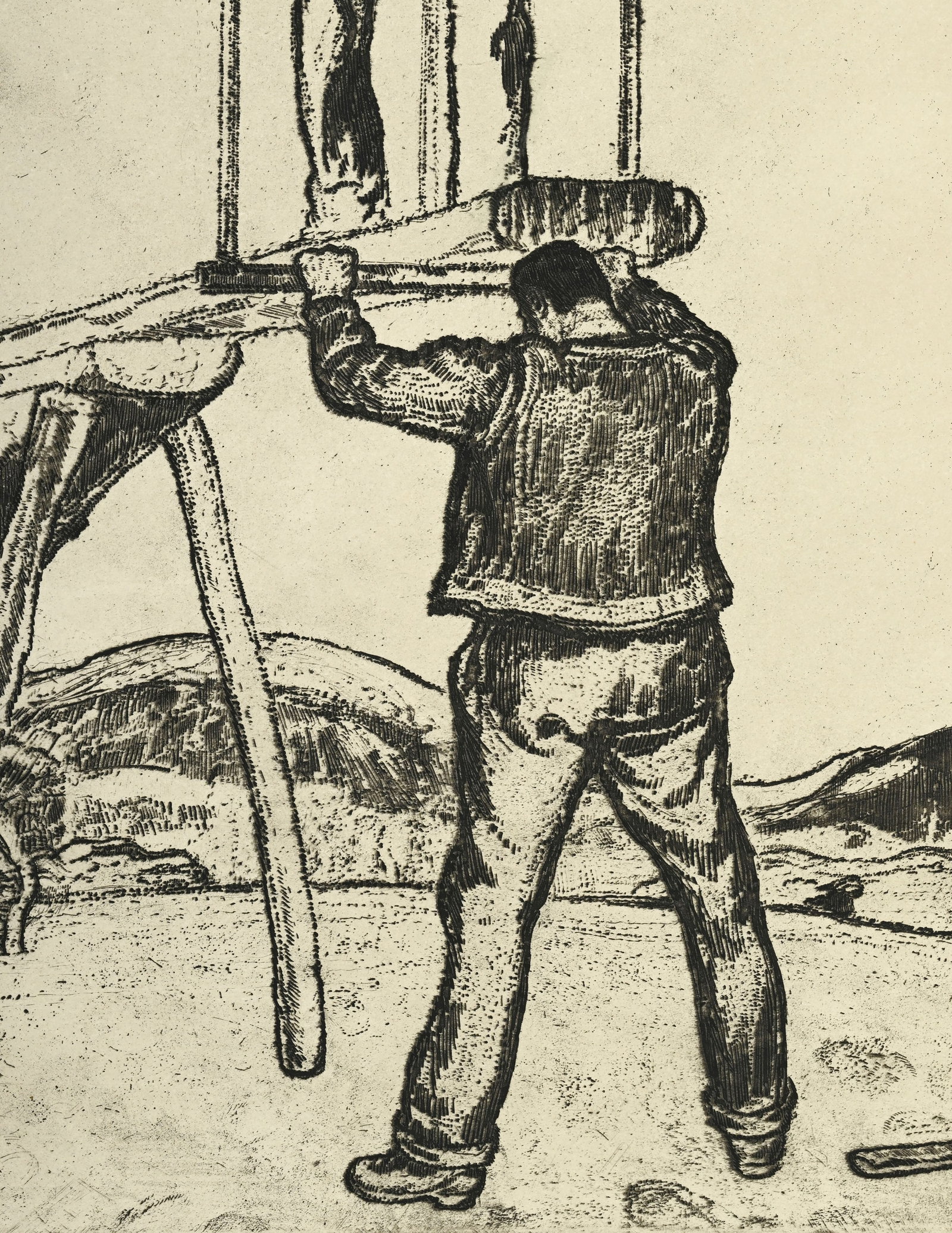 Edouard Vallet (1876-1929), "Les scieurs de long", 1915, eau-forte sur papier, signée au crayon - 4