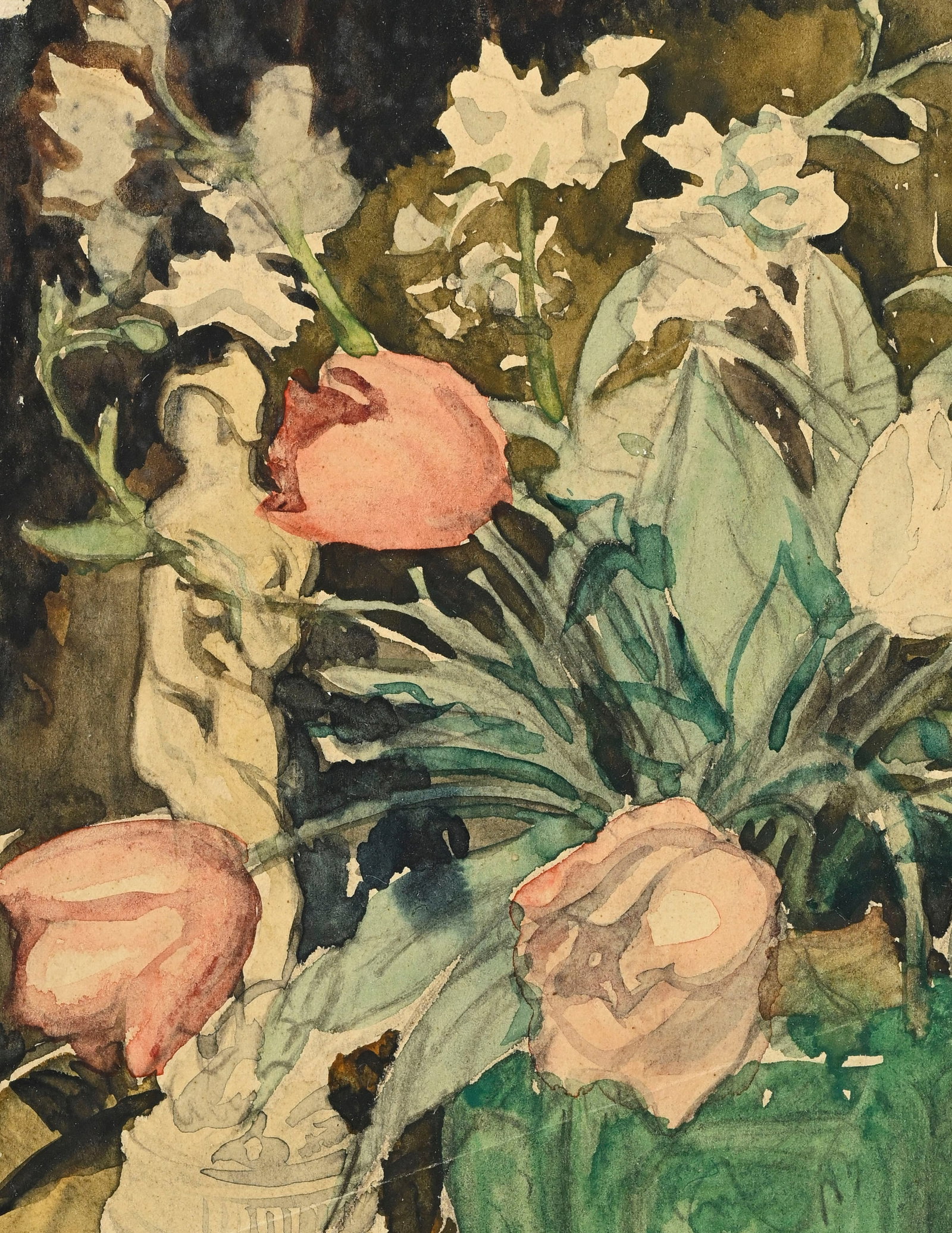 Albert André (1869-1954), Bouquet de fleurs, aquarelle sur papier, signée au verso, 21,5x1 - 3