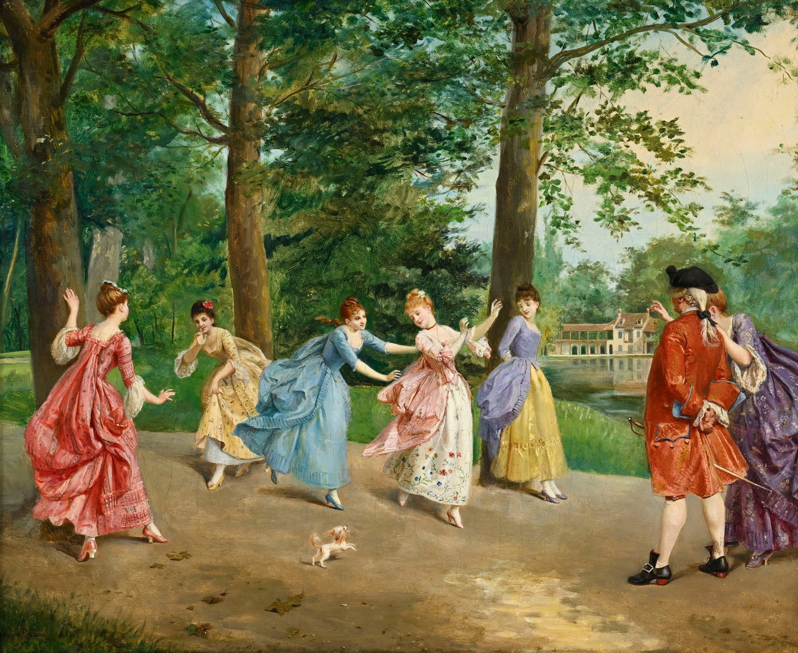 Marie Garay (1861-1953), Le jeu, huile sur toile, signée, 38,5x46,5 cm: Marie Garay (1861-1953), Le jeu, huile sur toile, signée, 38,5x46,5 cm