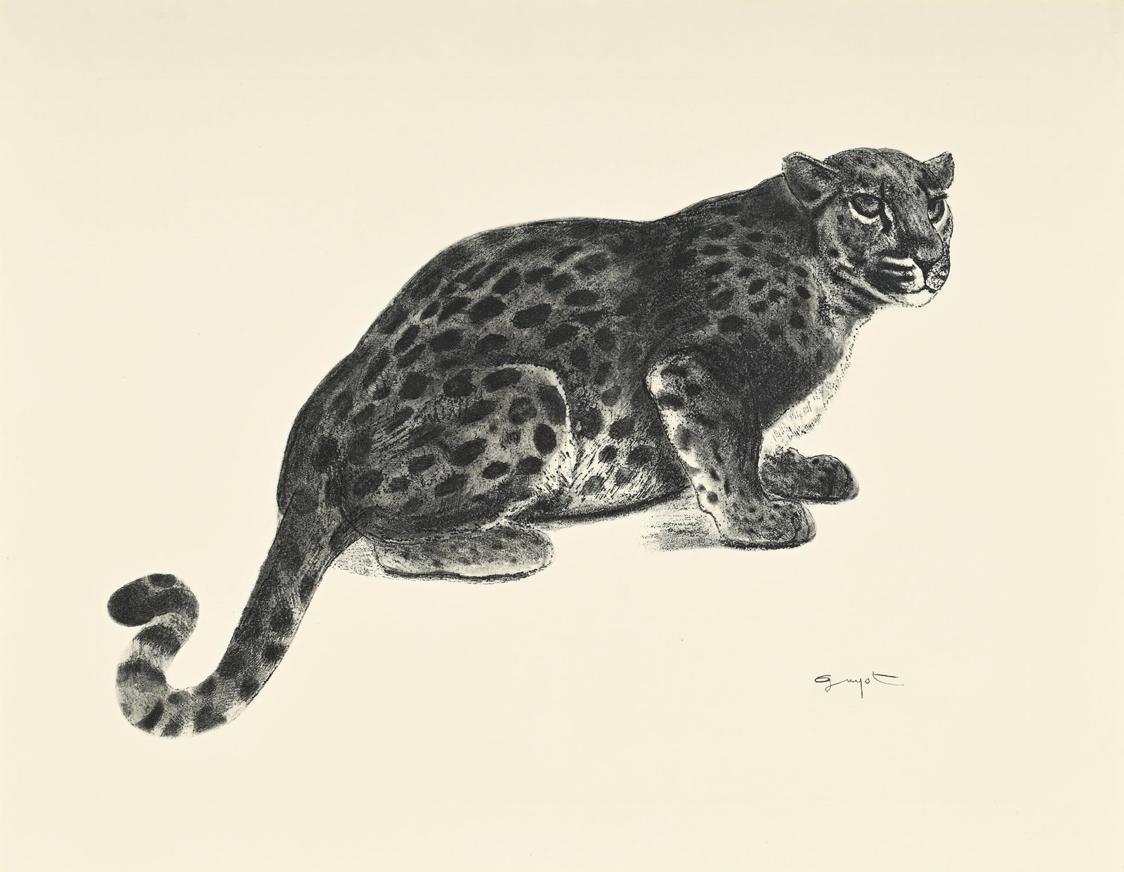Georges Lucien Guyot (1885-1972), "Jaguar aux aguets", eau-forte, signée dans la plaque, 50,5x6 (1 of 5)