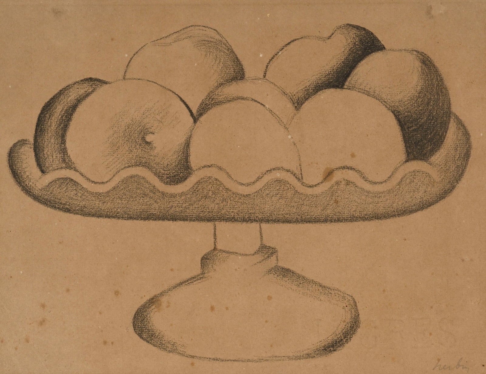 Auguste Herbin (1882-1960), Nature morte aux fruits dans une coupe, crayon sur papier, signé, 2: Auguste Herbin (1882-1960), Nature morte aux fruits dans une coupe, crayon sur papier, signé, 23x30 cm Condition Présence de quelques taches d'oxydation et piqûres