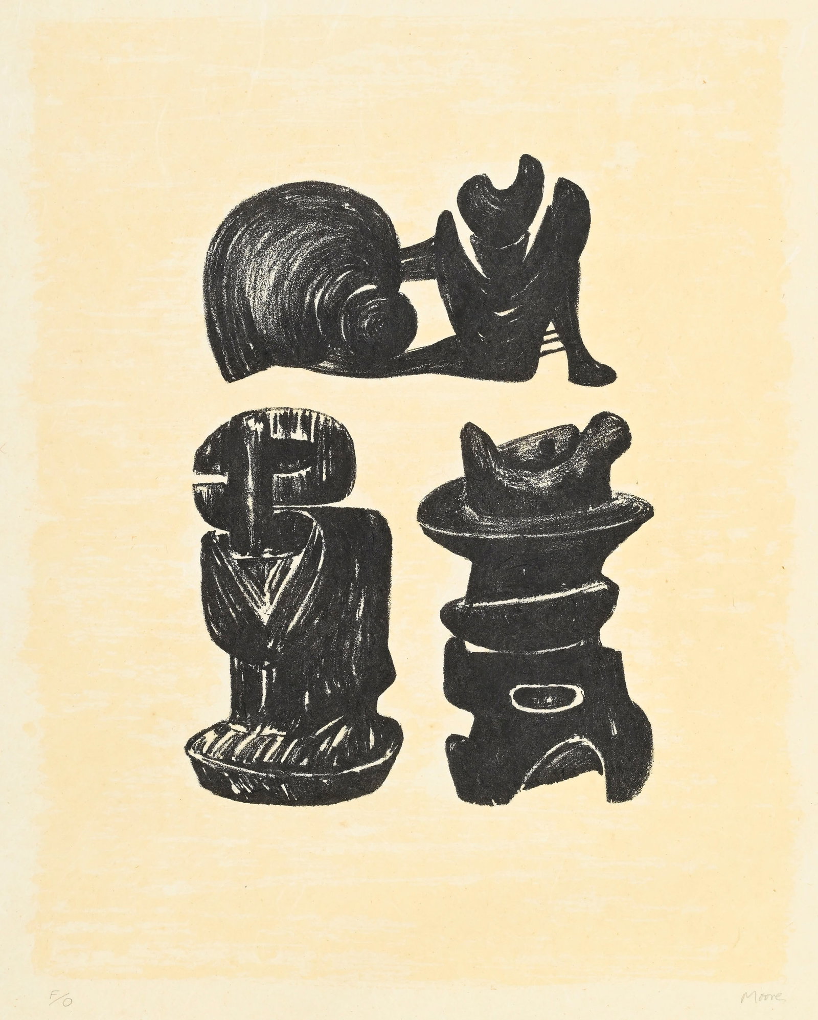 Henry Moore (1898-1986), "3 sculptural forms", 1973, lithographie sur papier Japon, signée et n (1 of 6)