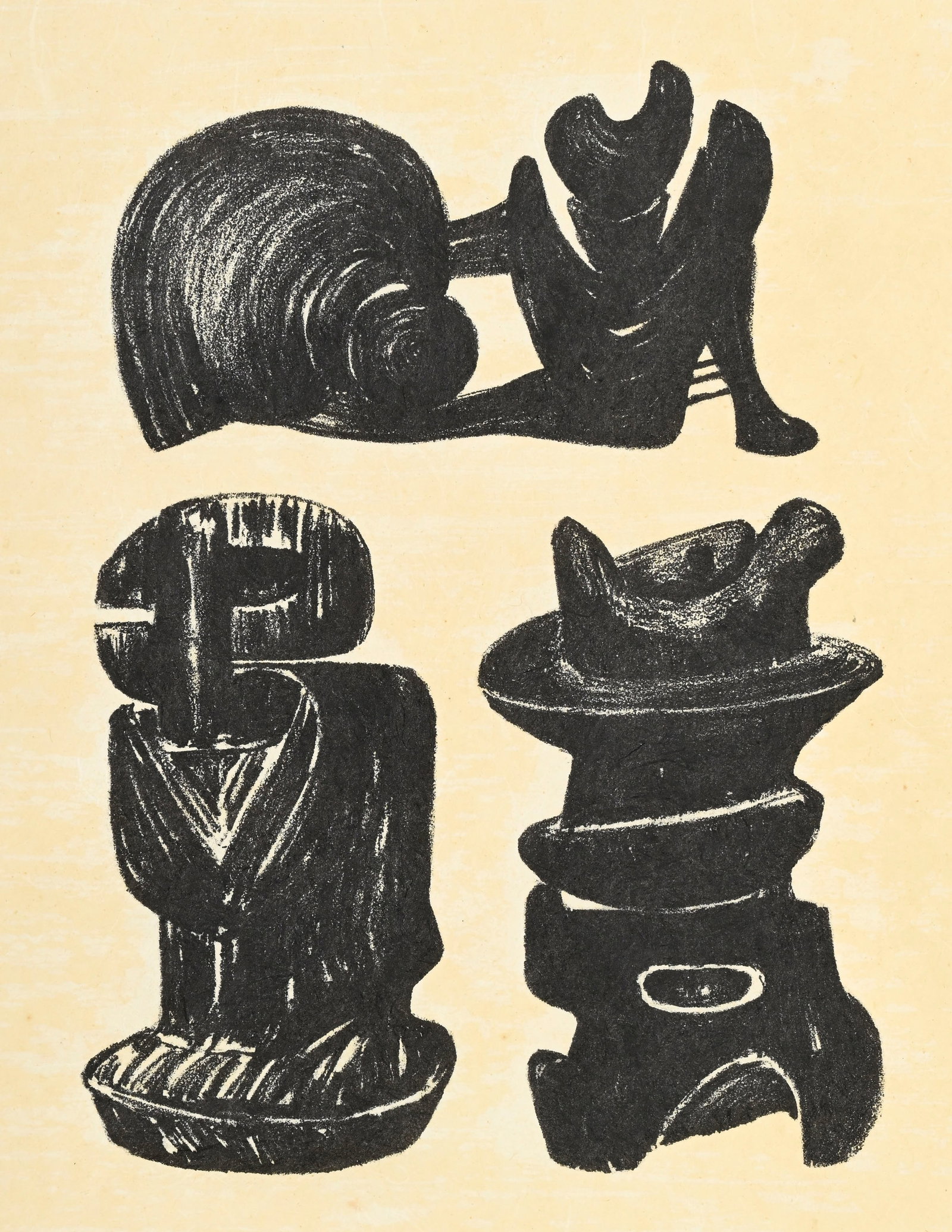 Henry Moore (1898-1986), "3 sculptural forms", 1973, lithographie sur papier Japon, signée et n - 3