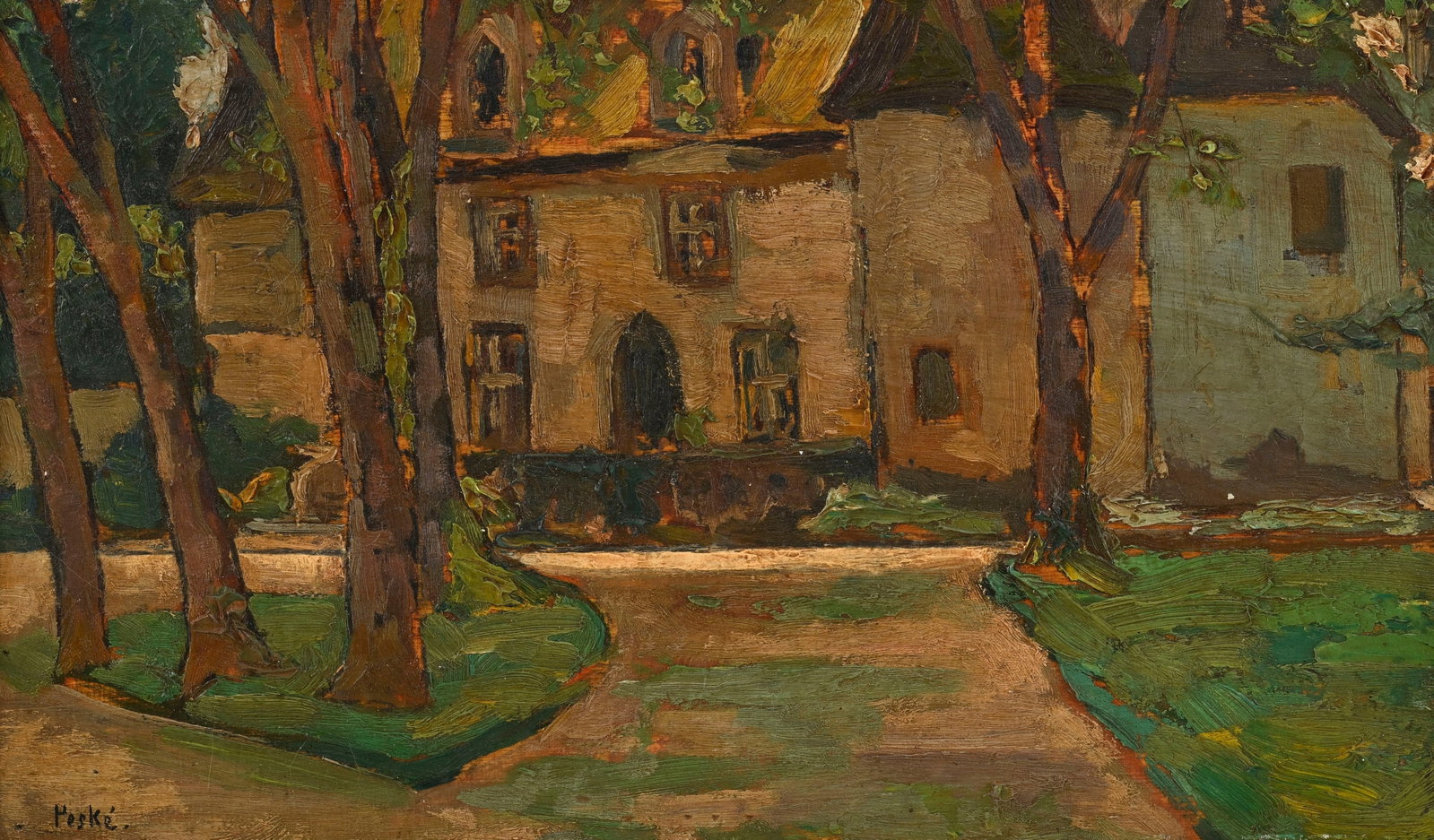 Jean Peské (1870-1949), "Manoir derrière les arbres", huile sur panneau, signée, 20,5 (1 of 5)