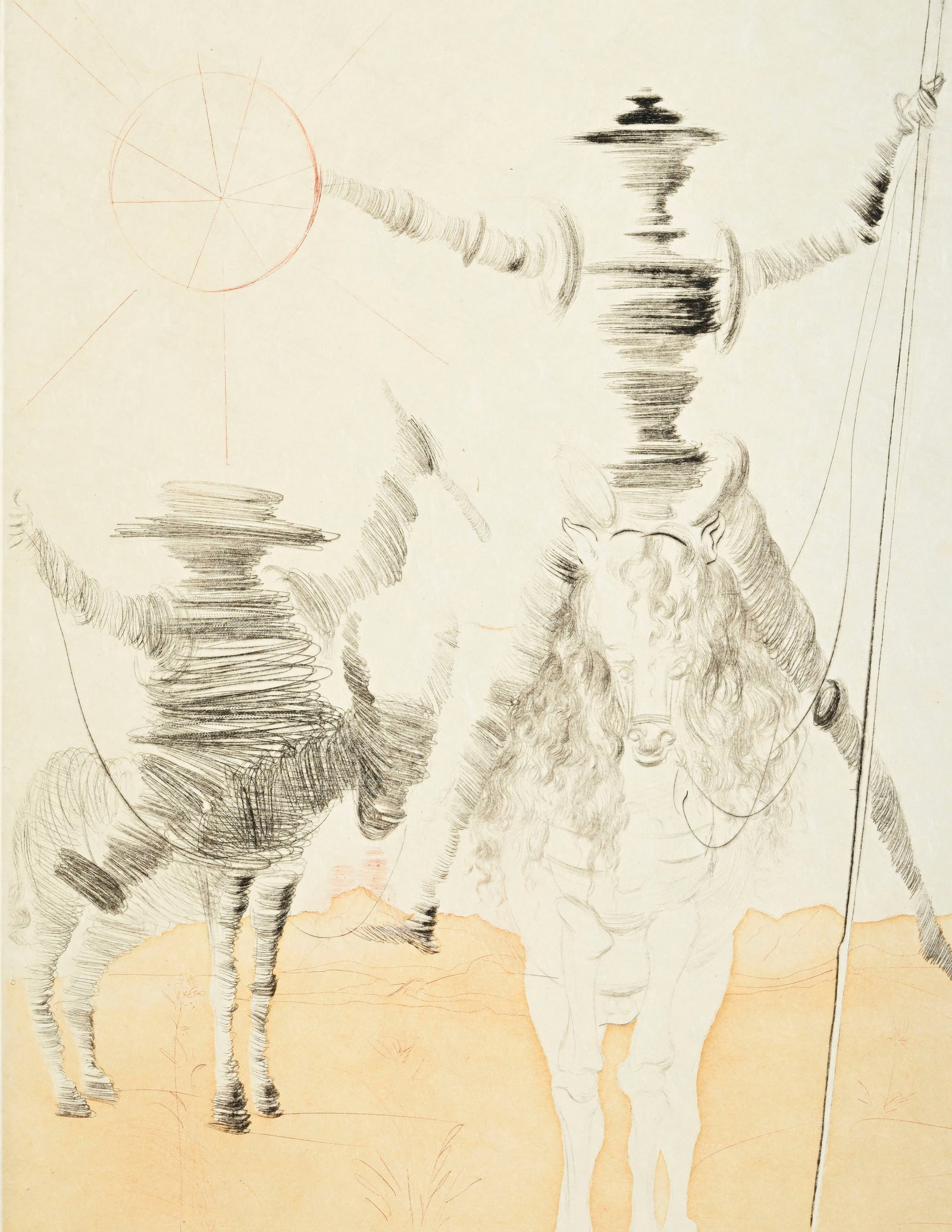 Salvador Dali (1904-1989), "Don Quichotte et Sancho Pança", 1980, pointe-sèche en couleurs - 2