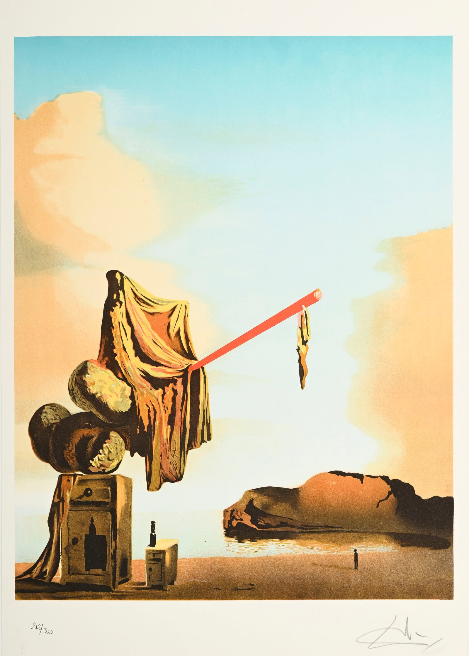 Salvador Dali (1904-1989), d'après, "Suenos en la playa", lithographie en couleurs, signée: Salvador Dali (1904-1989), d'après, "Suenos en la playa", lithographie en couleurs, signée et numérotée 212/300 au crayon, 58x45 cm
