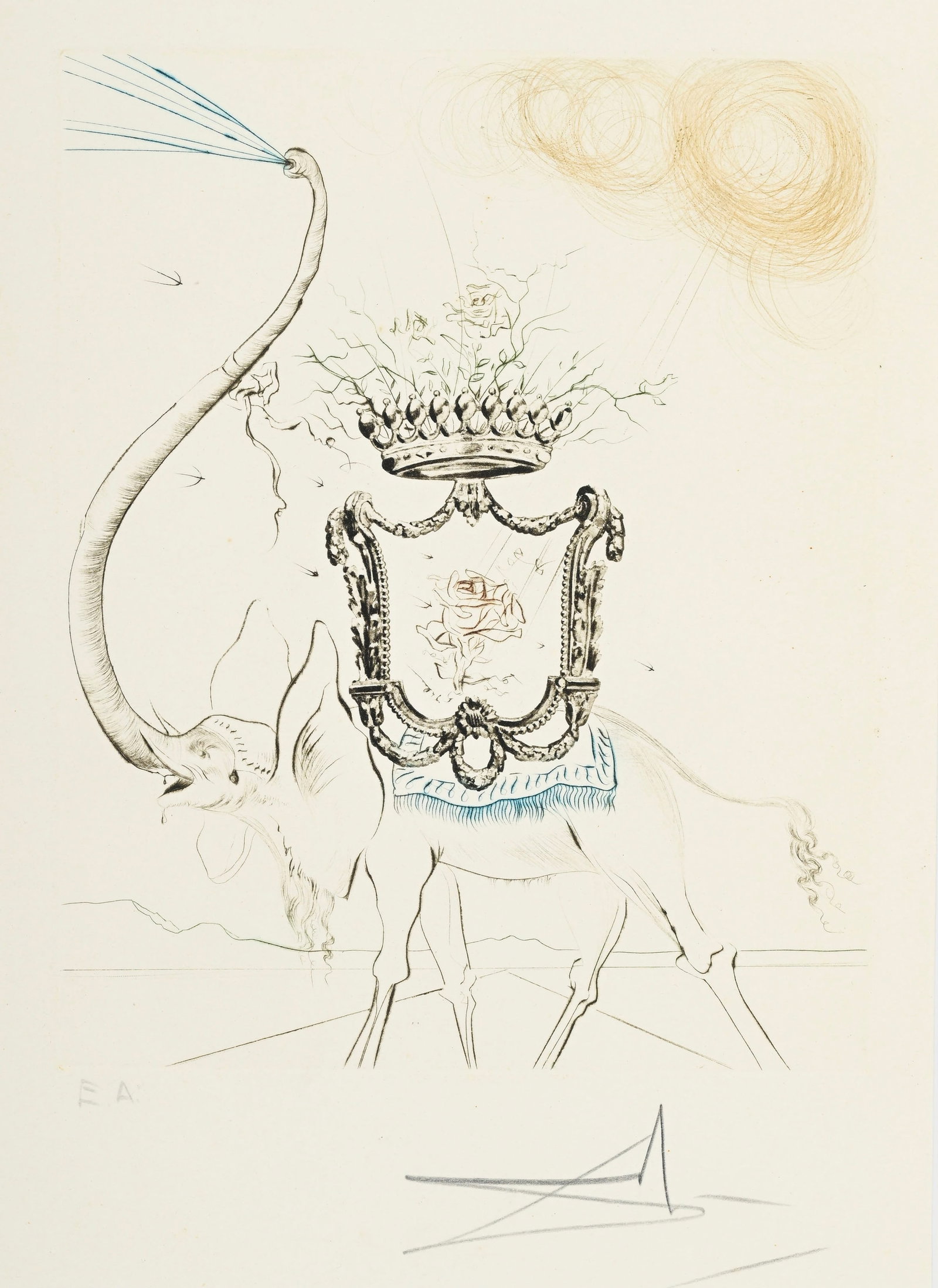 Salvador Dali (1904-1989), d'après, "Elephant Royale", eau forte en couleurs, signée et nu: Salvador Dali (1904-1989), d'après, "Elephant Royale", eau forte en couleurs, signée et numérotée E.A., 24,5x20 cm Provenance: Succession de Monsieur D., fondé de pouvoir