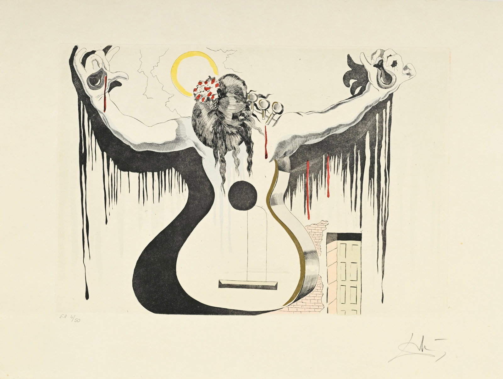 Salvador Dali (1904-1989), d'après, "Femme-guitare", lithographie sur papier Japon, signée: Salvador Dali (1904-1989), d'après, "Femme-guitare", lithographie sur papier Japon, signée et numérotée EA 4/50 au crayon, 39,5x57,5 cm Condition L'œuvre est libre dans son