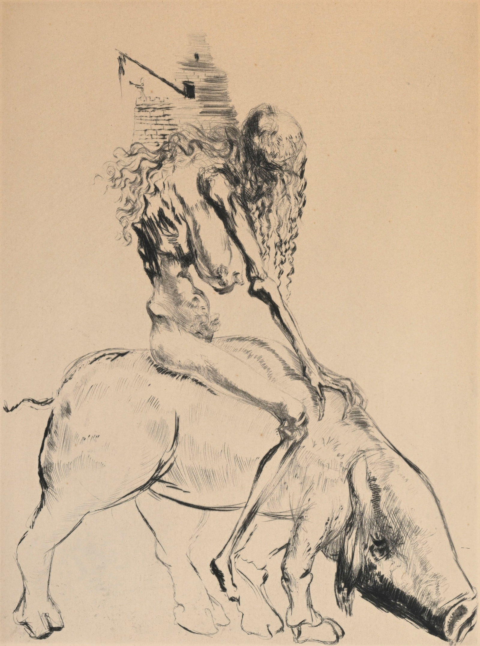 Salvador Dali (1904-1989), d'après, "Femme au cochon" ou "Baubo", eau-forte sur, cachet sec rep: Salvador Dali (1904-1989), d'après, "Femme au cochon" ou "Baubo", eau-forte sur, cachet sec reproduisant la signature, 31,5x23,5 cm (plaque) Condition Oxydation du papier Quelques petites