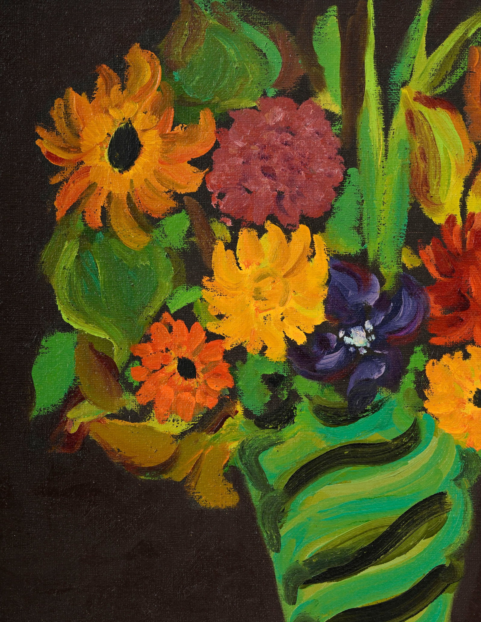 Fernand Dubuis (1908-1991), Bouquet de fleurs, huile sur toile, tampon de l'atelier au verso, 65,5x5 - 2