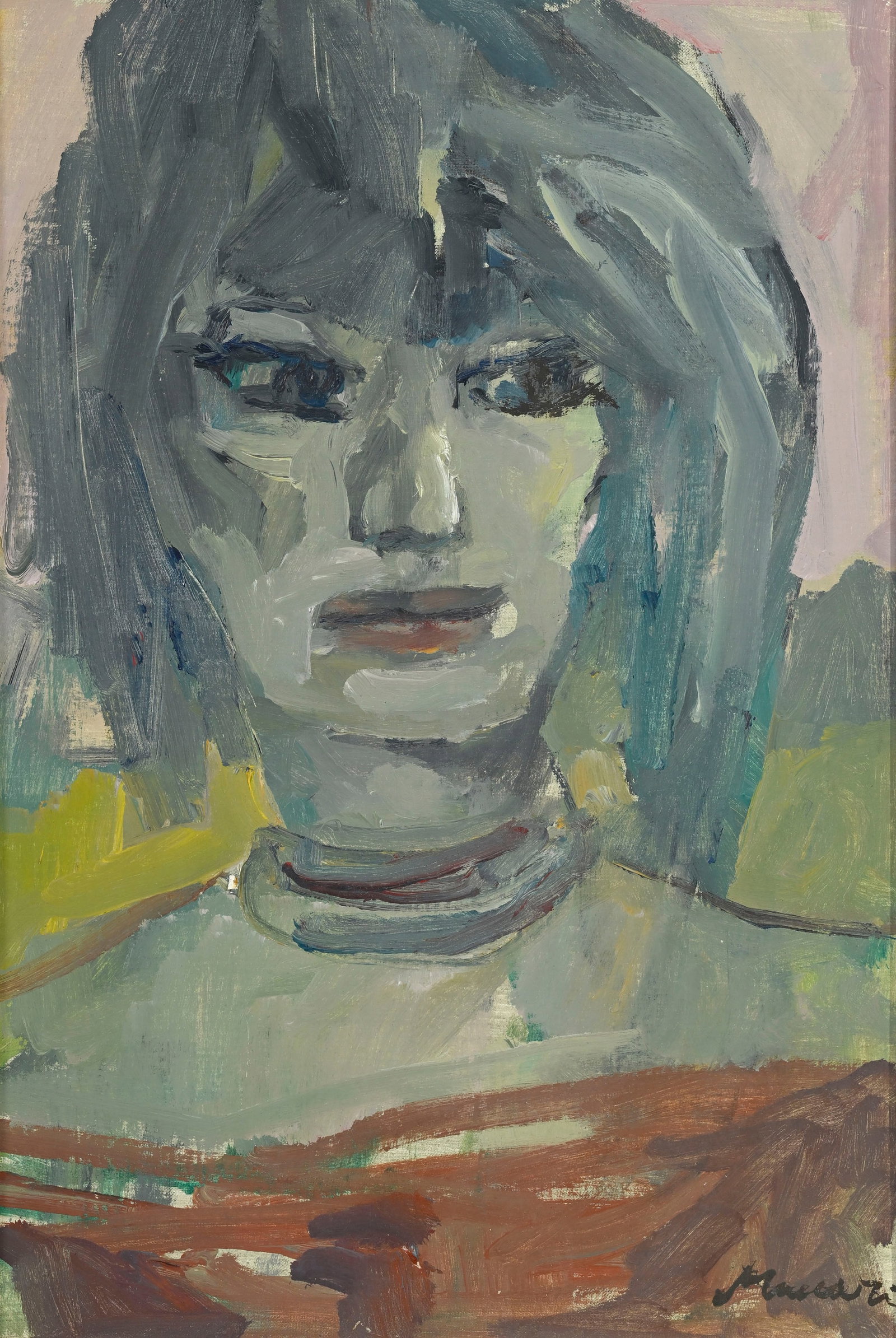 Mino Maccari (1898-1989), Portrait d'une jeune femme, huile sur carton entoilé, signée, 48: Mino Maccari (1898-1989), Portrait d'une jeune femme, huile sur carton entoilé, signée, 48x32 cm (à vue)