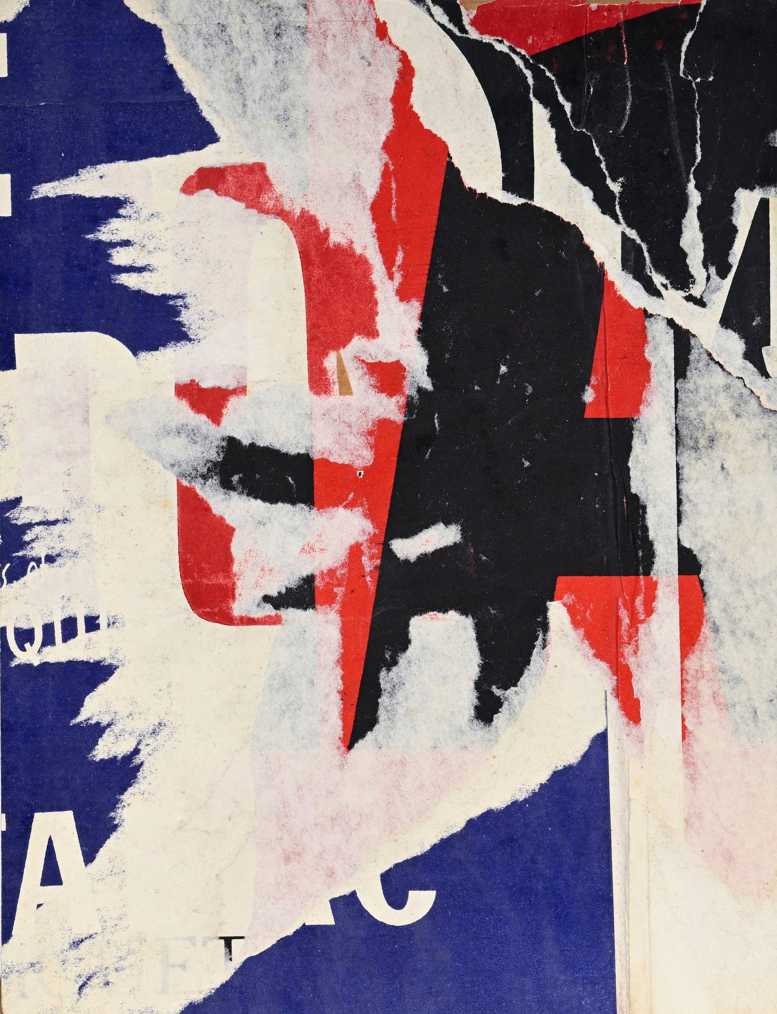 Jacques Villeglé (1926-2022), "Pont d'Austerlitz", 1963, tableau collage, affiche lacér: Jacques Villeglé (1926-2022), "Pont d'Austerlitz", 1963, tableau collage, affiche lacérée et marouflée sur toile, daté 21.05.1963, 20x15,5 cm
