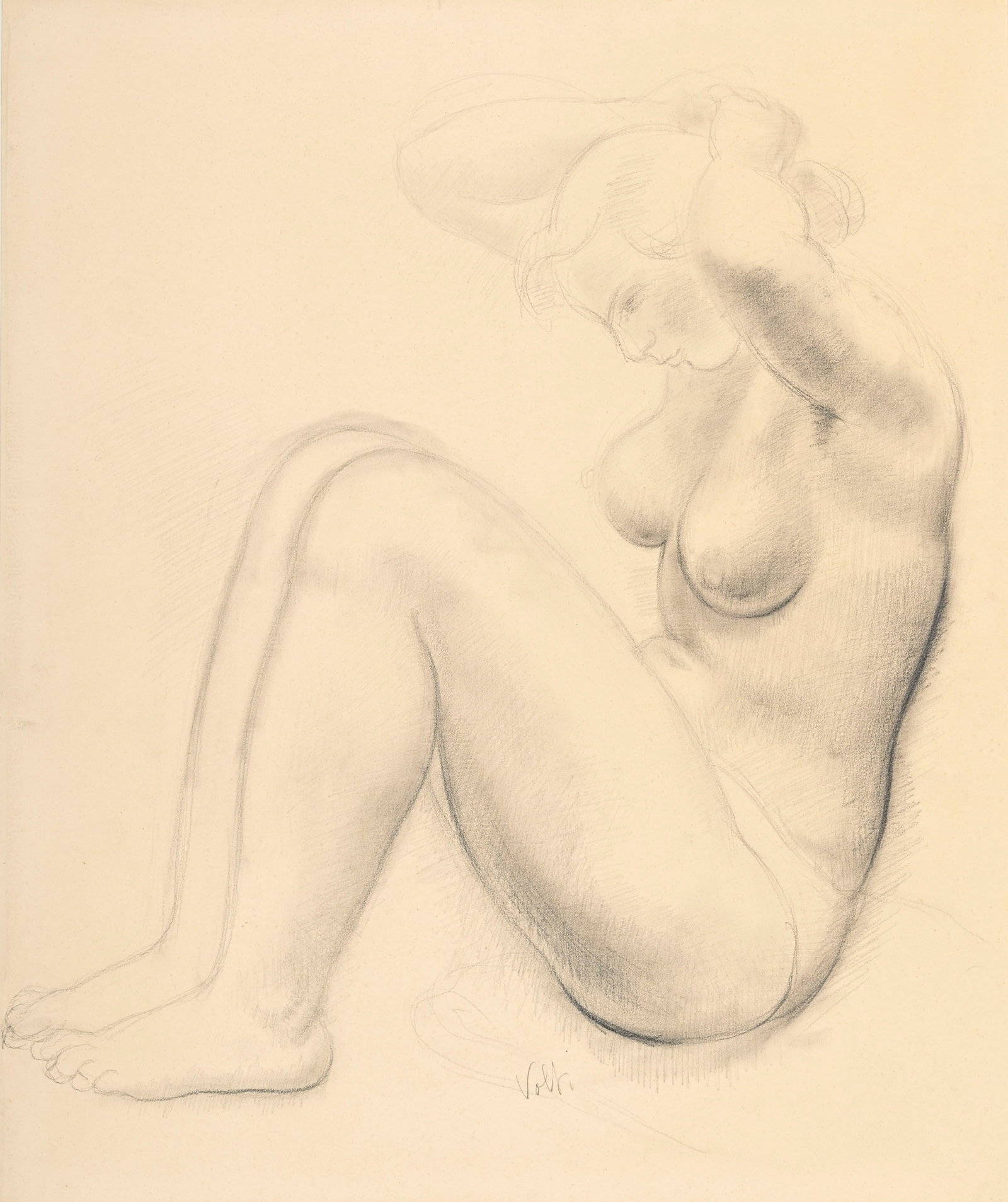Antoniucci Voltigerno dit Volti (1915-1989), Femme nue assise, crayon sur papier, signé, 60x49,: Antoniucci Voltigerno dit Volti (1915-1989), Femme nue assise, crayon sur papier, signé, 60x49,5 cm (à vue)