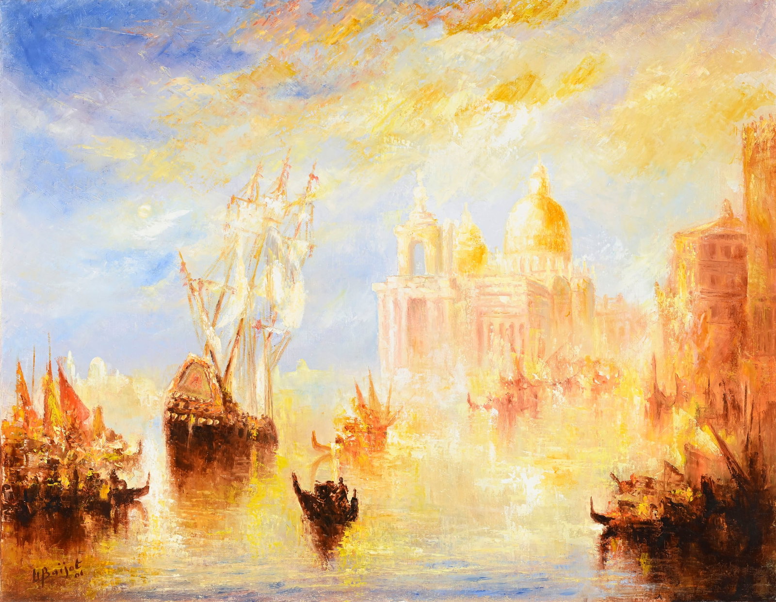 Léopold Baijot (1936), "Eclat de lumière sur Venise", 2006, huile sur toile, signée e: Léopold Baijot (1936), "Eclat de lumière sur Venise", 2006, huile sur toile, signée et datée, 70x90 cm Certificat d'authenticité de l'artiste, Montreux, le 06.07.2011