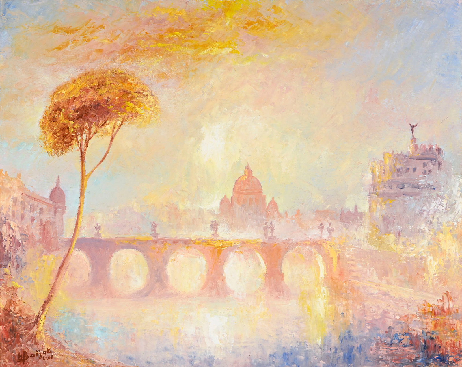 Léopold Baijot (1936), "Le pont des Anges, Rome", 2008, huile sur toile signée et daté: Léopold Baijot (1936), "Le pont des Anges, Rome", 2008, huile sur toile signée et datée "1.1.08", 40,5x51 cm (vue)