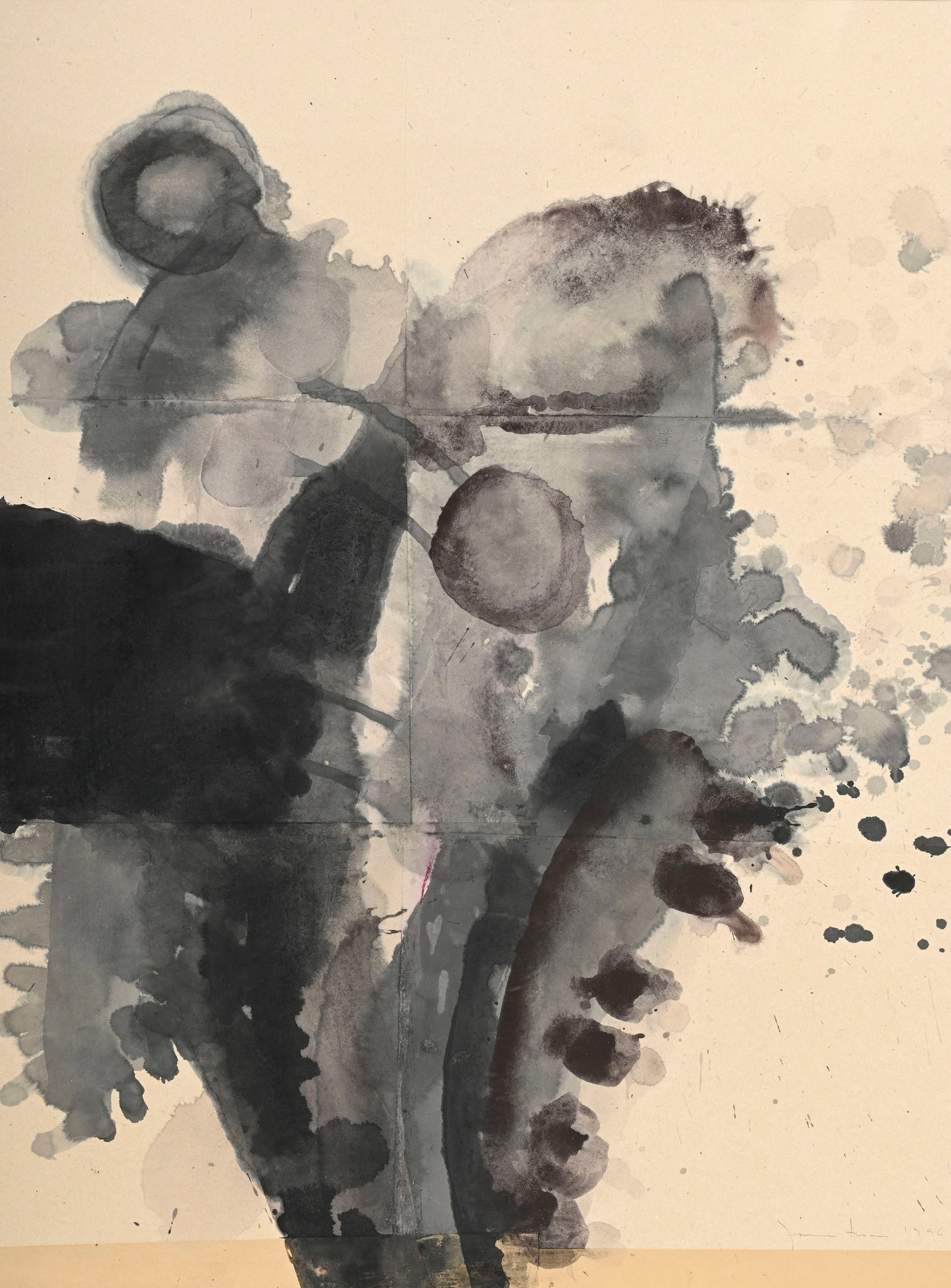 James Brown (1951-2020), "Sans titre", 1996, technique mixte (collage, encre, aquarelle et pastel) s: James Brown (1951-2020), "Sans titre", 1996, technique mixte (collage, encre, aquarelle et pastel) sur papier, signée et datée, 73x54,5 cm (à vue) Au verso: Étiquette de la