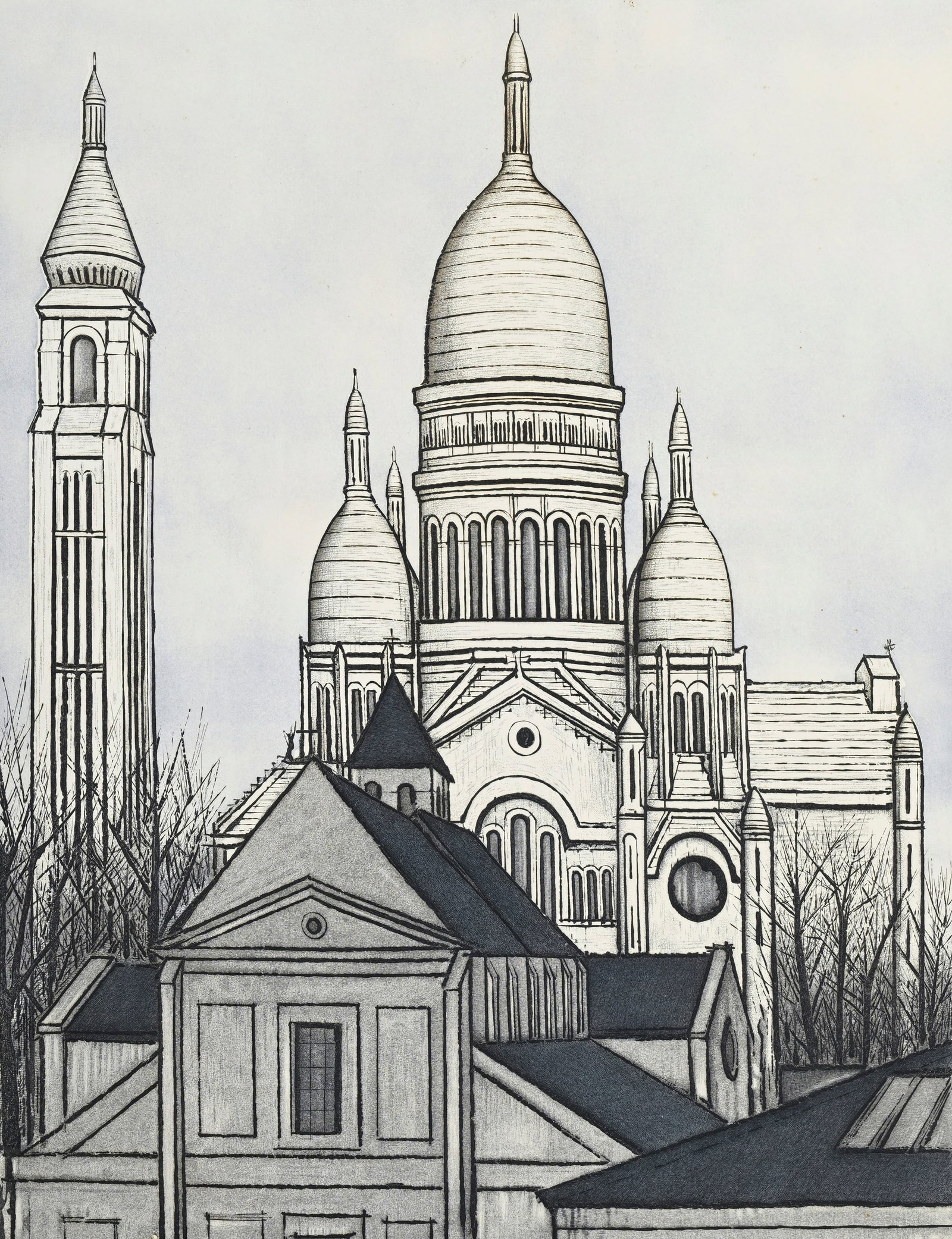 Bernard Buffet (1928-1999), d'après, "Le Sacré-Cœur", 1985, gravure, signée et n: Bernard Buffet (1928-1999), d'après, "Le Sacré-Cœur", 1985, gravure, signée et numérotée 99/100 au crayon, éditée par la Galerie Maurice Garnier, gravure