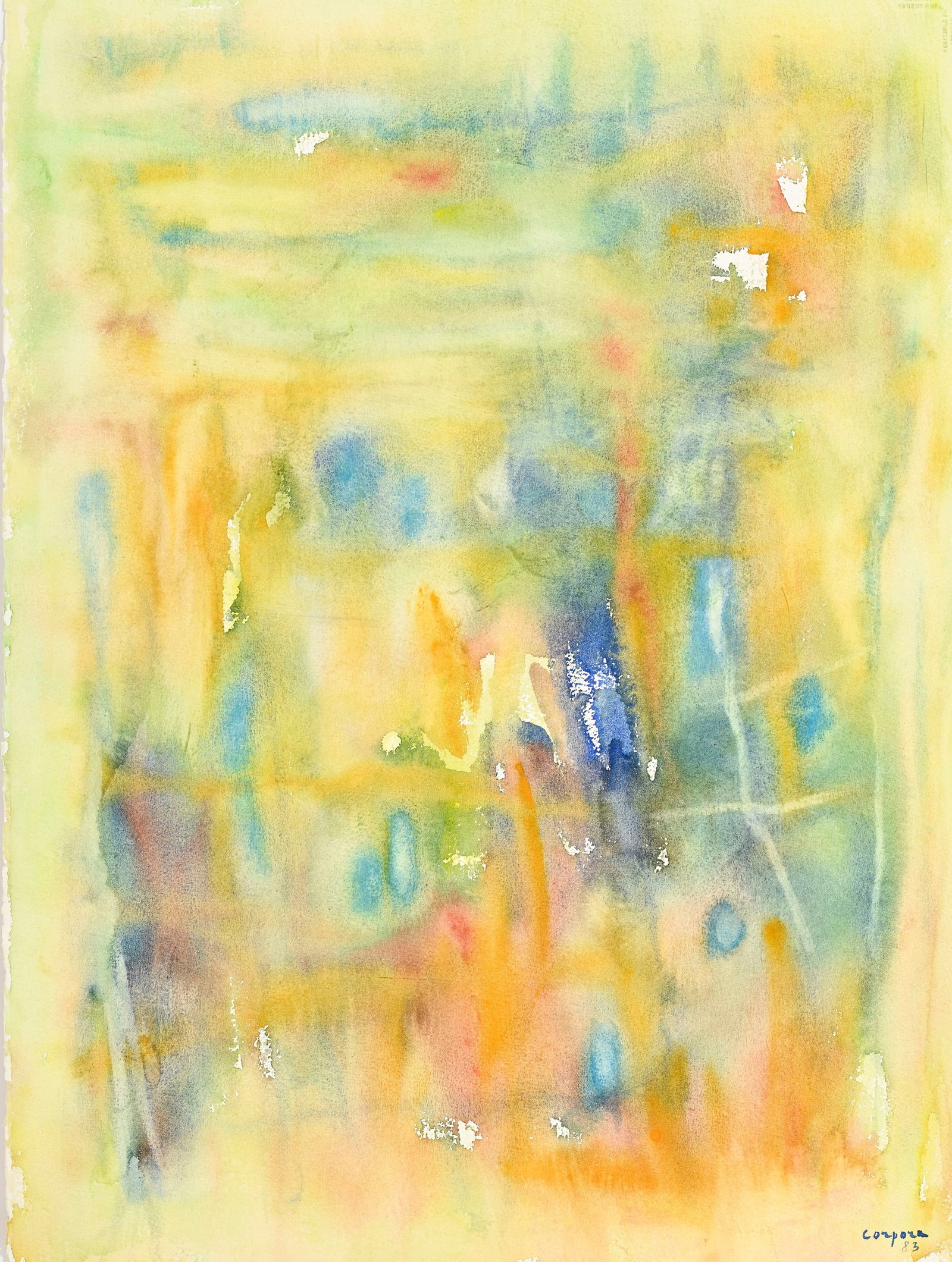 Antonio Corpora (1909-2004), suite de 5 aquarelles sur papier, signées et datées, 3 titr&#: Antonio Corpora (1909-2004), suite de 5 aquarelles sur papier, signées et datées, 3 titrées de 36x51 à 77x67 cm - "Composition", 1983, aquarelle sur papier, signée et