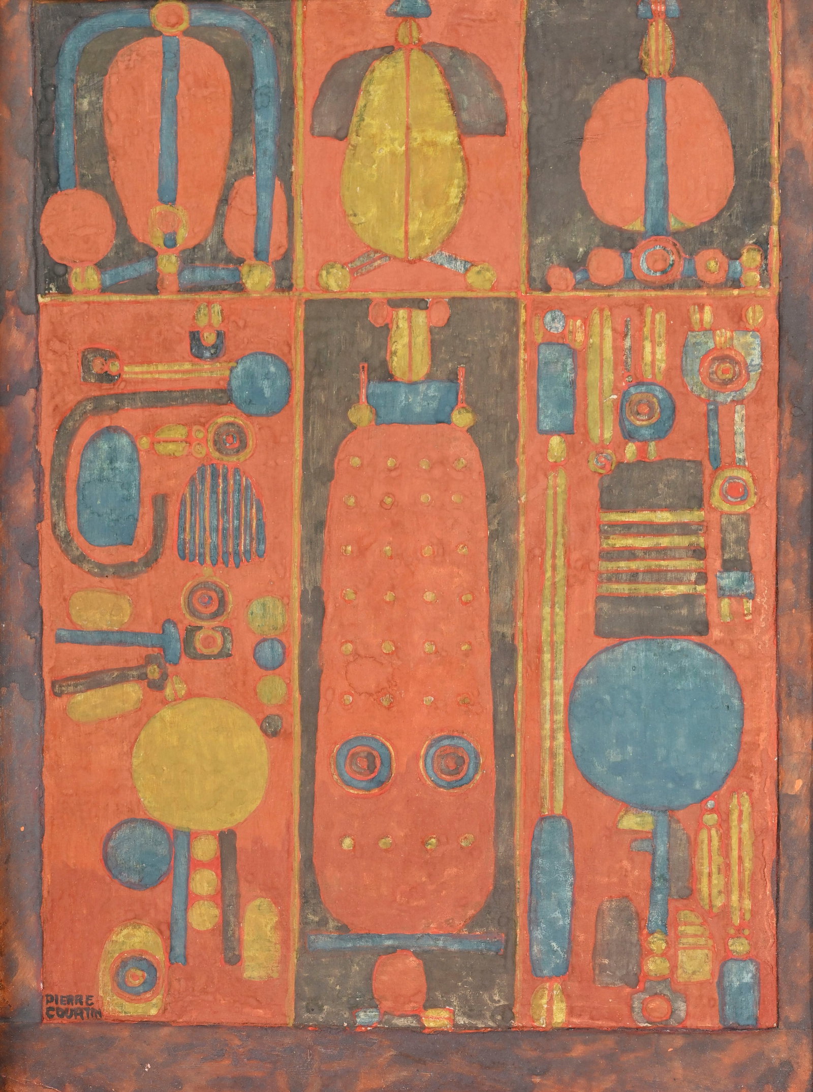 Pierre Courtin (1921-2012), "Charité bien ordonnée", 1966, détrempe sur papier mont&#: Pierre Courtin (1921-2012), "Charité bien ordonnée", 1966, détrempe sur papier monté sur toile, signée, 27x19,5 cm