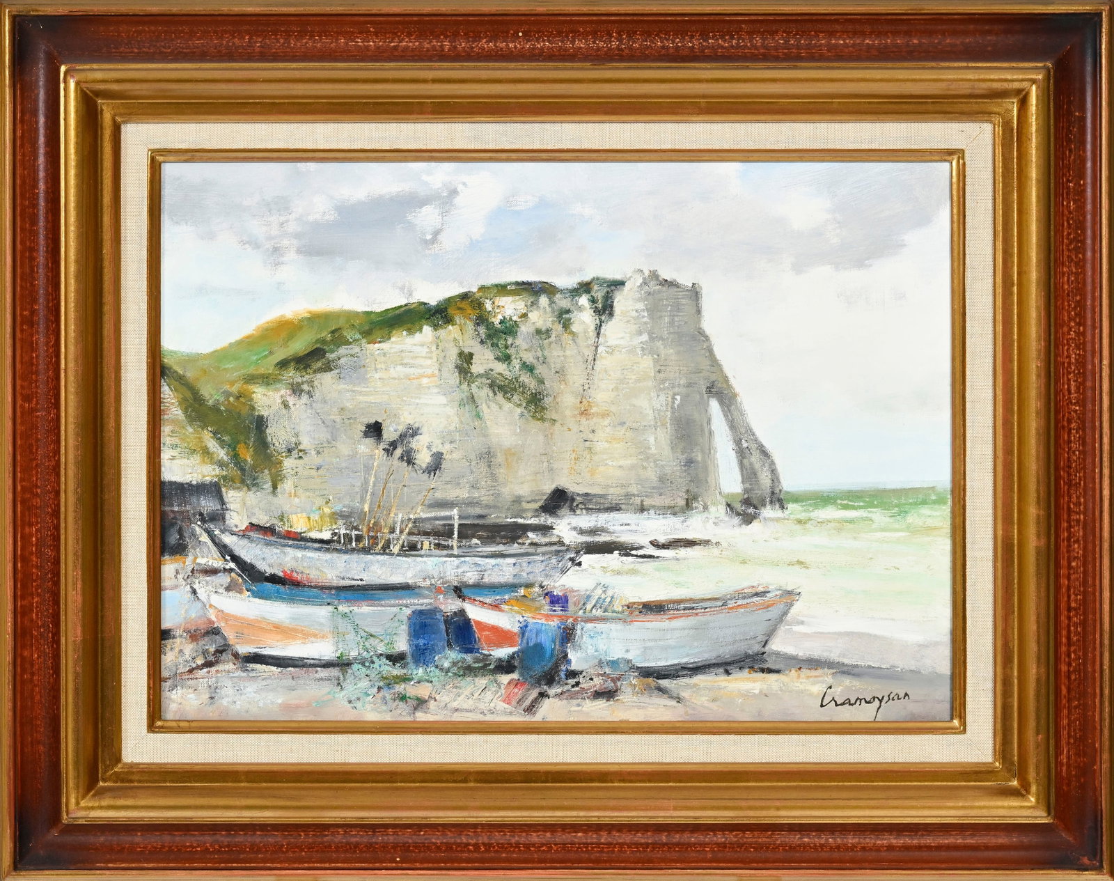 Marcel Cramoysan (1915-2007), "Marine à Etretat", huile sur toile, signée, contresigné - 2