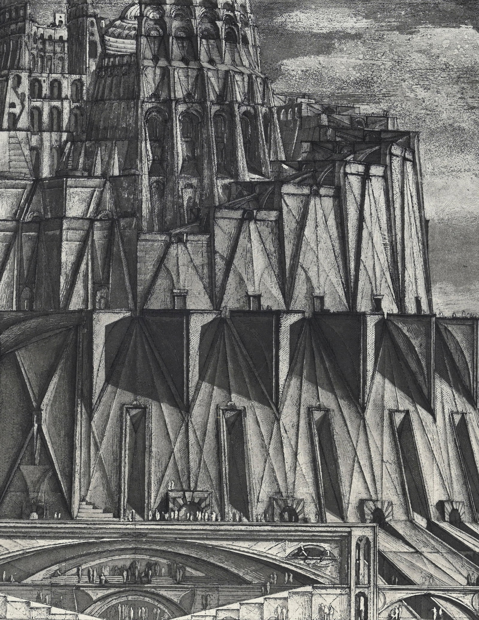 Erik Desmazières (1948), d'après, "La Tour de Babel ou l'entrée de la bibliothèq - 3