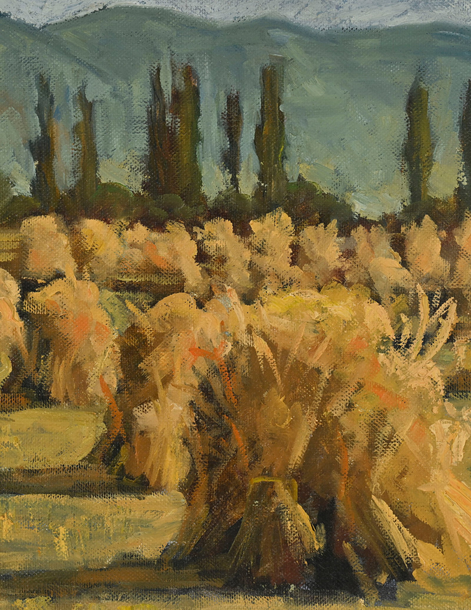 Ecole française du XXe s., Bottes de foin, huile sur isorel, signée "Tavernier", 49x58,5 c - 3