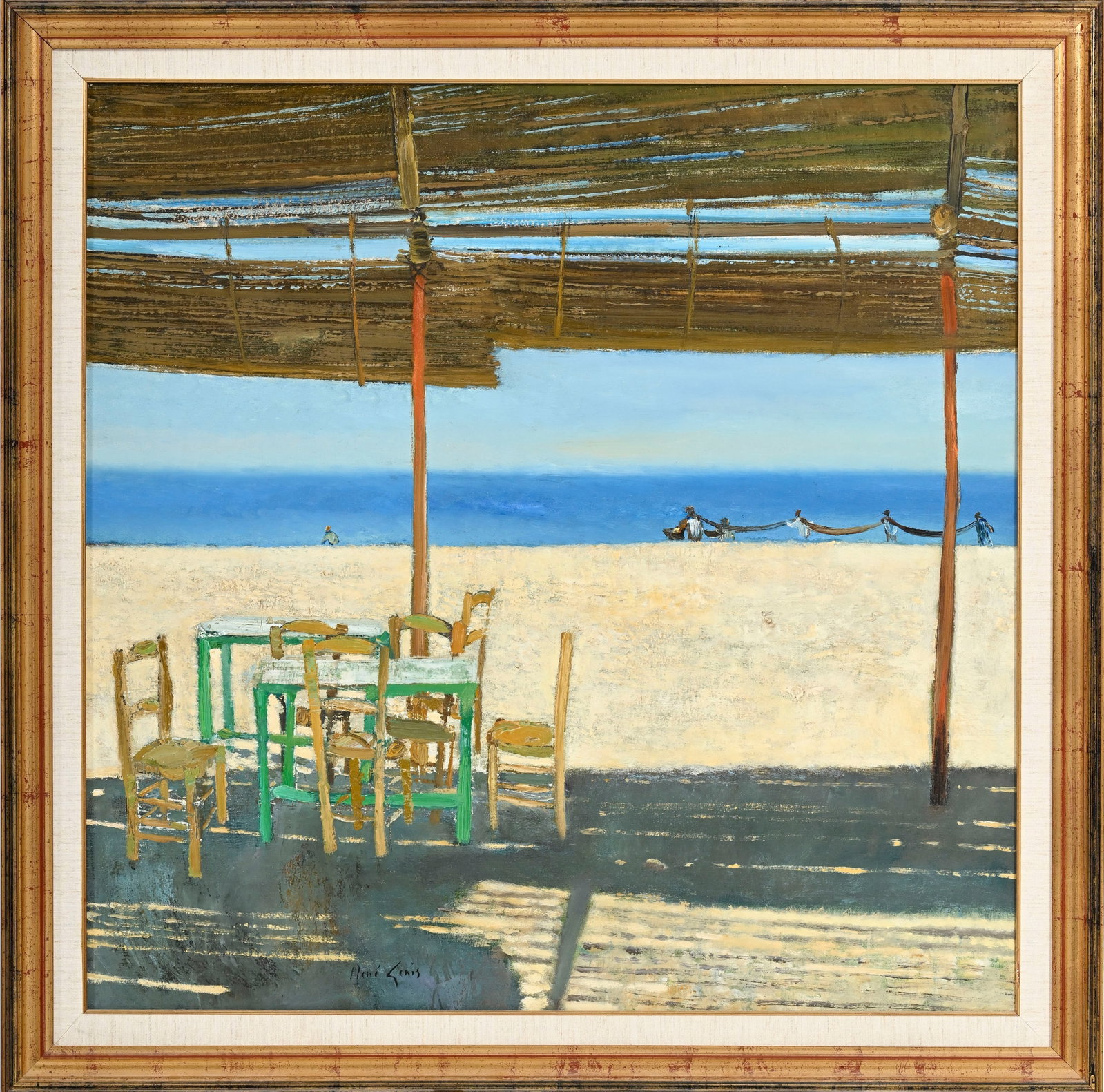 René Genis (1922-2004), Terrasse en bord de mer, huile sur toile, signée, 80x80 cm - 2