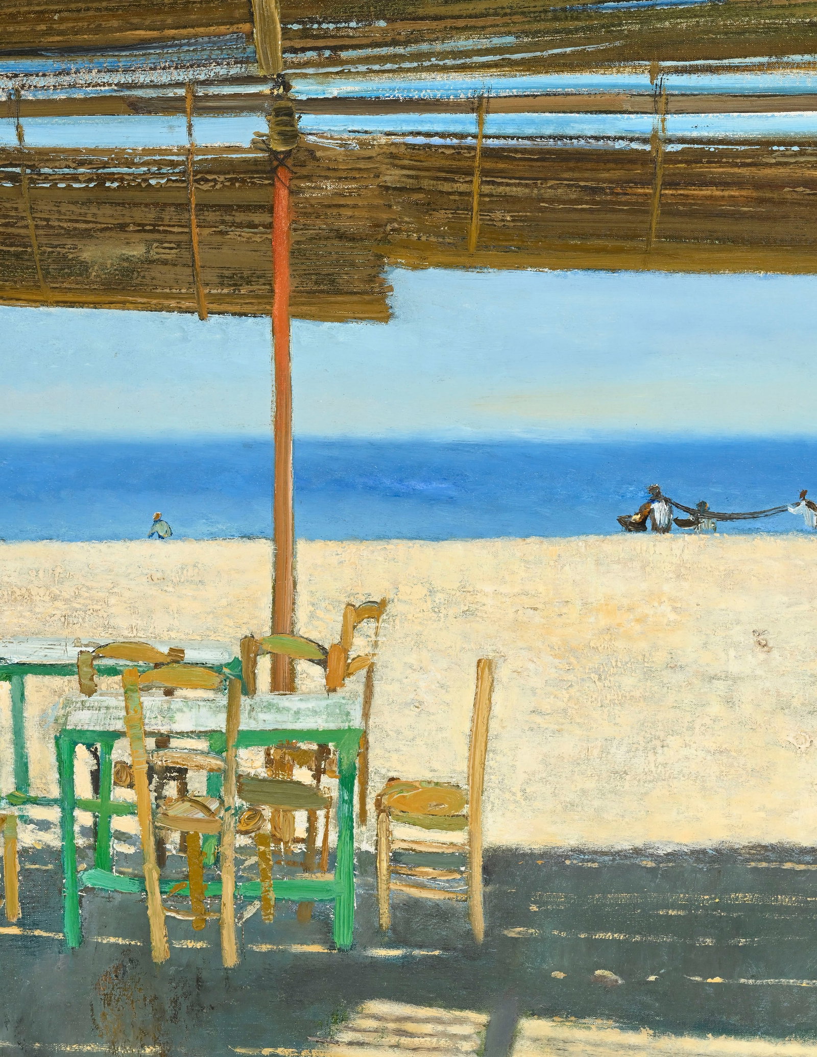 René Genis (1922-2004), Terrasse en bord de mer, huile sur toile, signée, 80x80 cm - 3