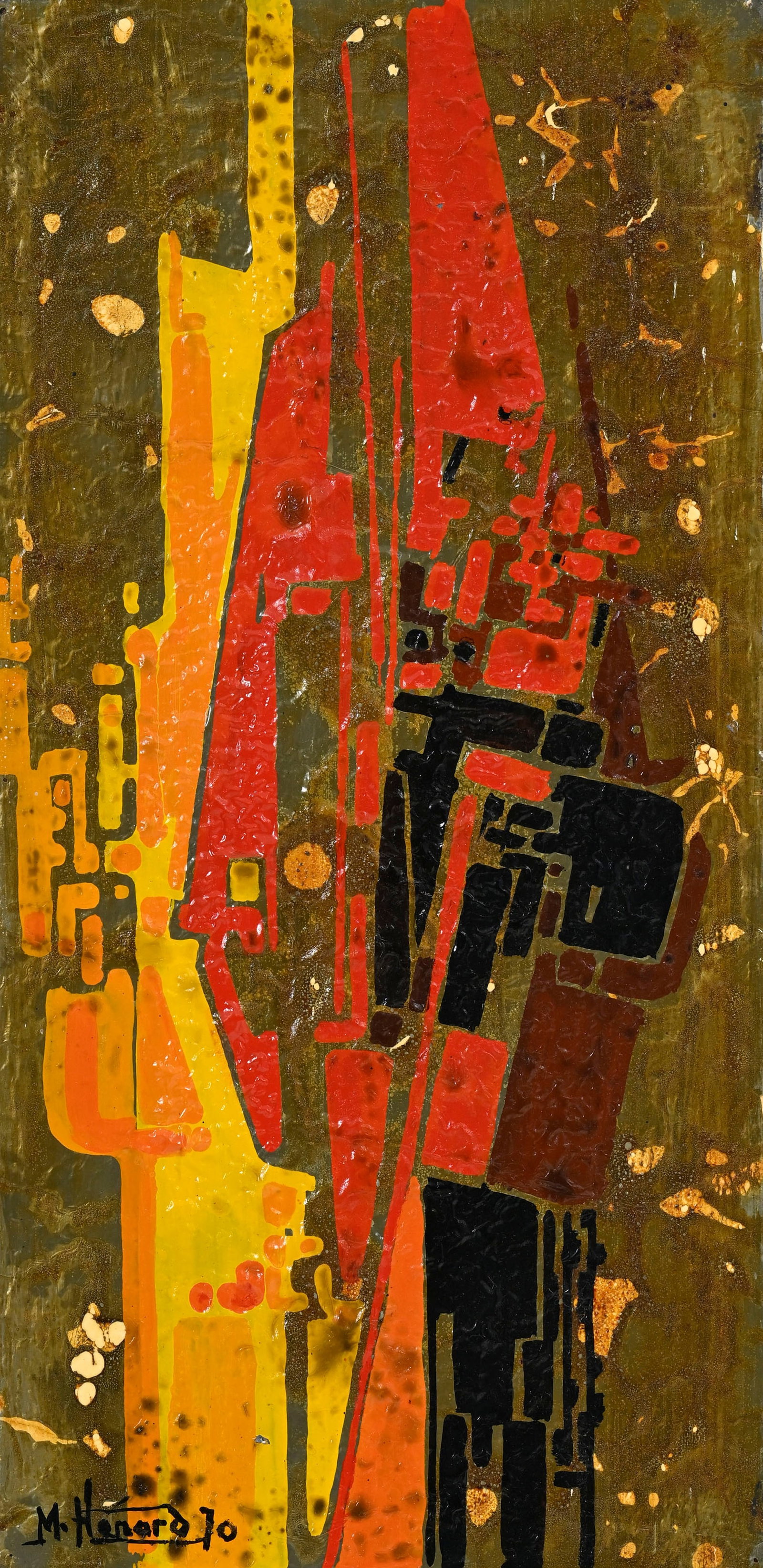 Marc Henard (1919-1992), "Técoaque", 1970, technique mixte sur papier monté sur panneau, s: Marc Henard (1919-1992), "Técoaque", 1970, technique mixte sur papier monté sur panneau, signée et datée, 51x35 cm